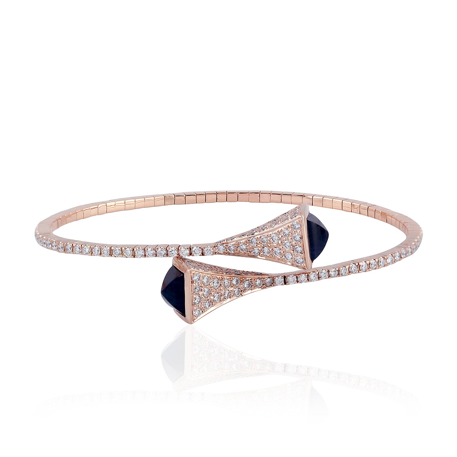 18k Rose Gold Natural Pave Diamond Onyx Cuff Bracelet for Women - Elegant Jewelry Gift for Anniversary, Birthday & Special Occasions