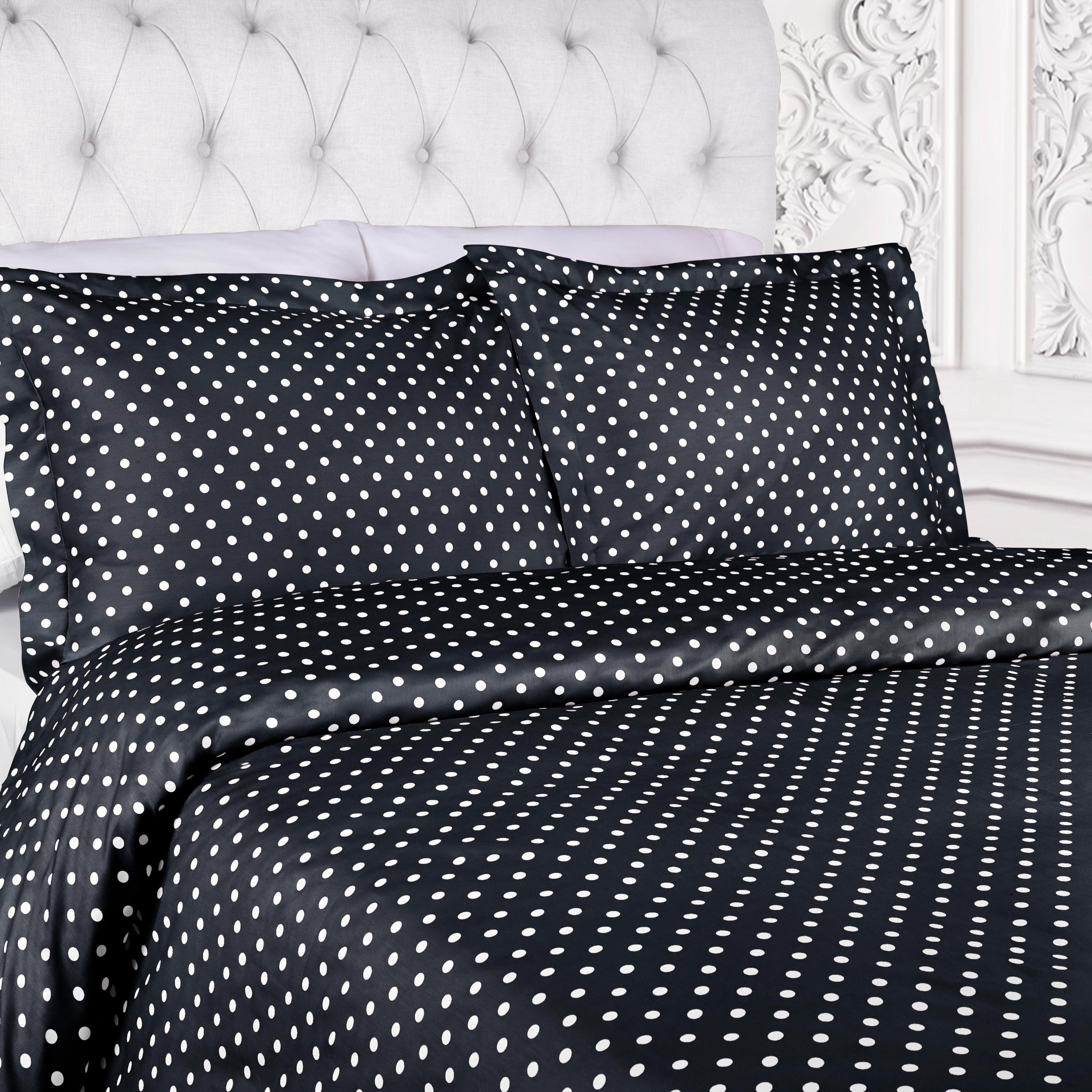 Premium 600 Thread Count Cotton Blend Polka Dot Duvet Cover Set - Soft & Breathable Bedding for Cozy Nights - Perfect for Master Bedroom, Guest Room & Dorm Decor