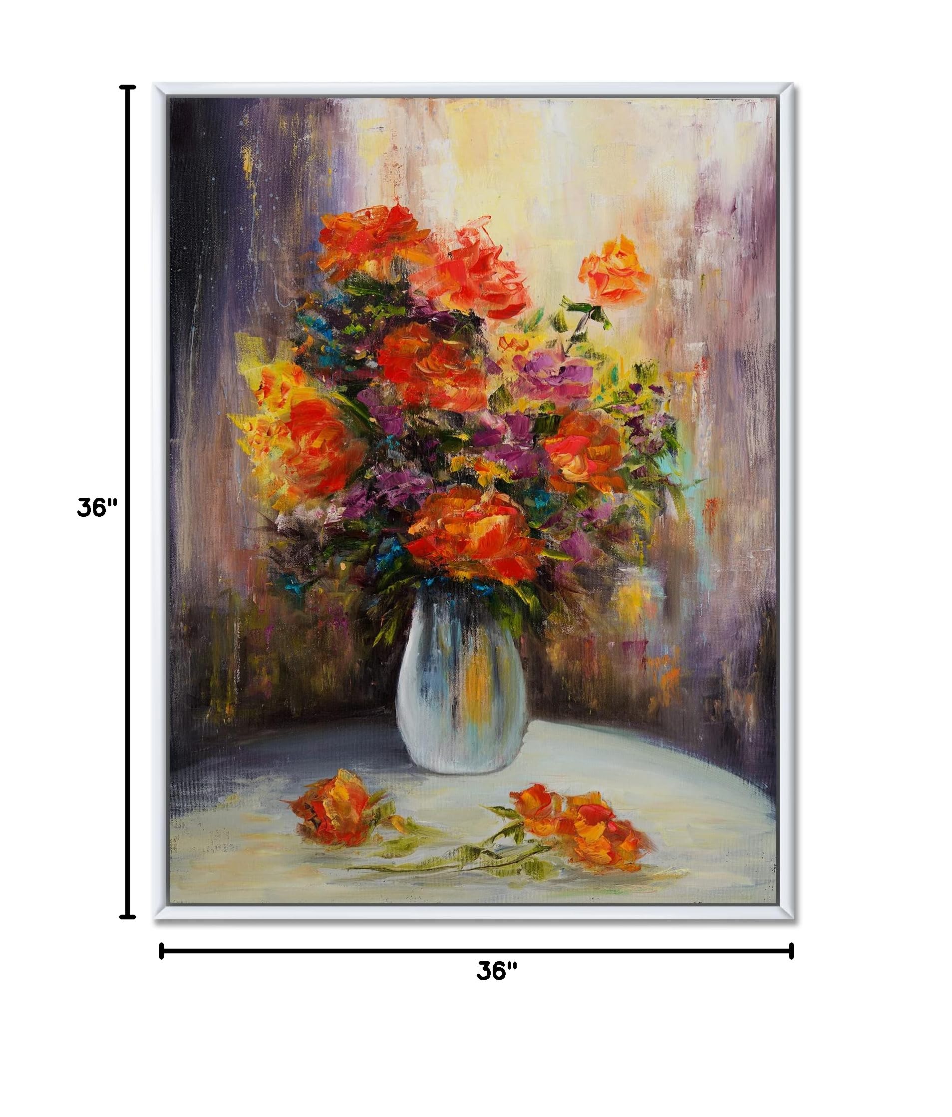 DesignQ Still Life Bouquet with Red & Yellow Flowers - Traditional Framed Canvas Wall Art Print - Perfect for Living Room, Bedroom & Office Decor