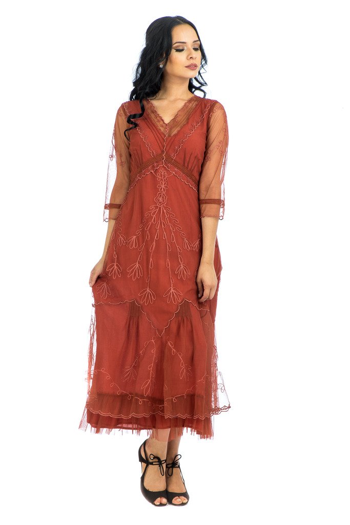 Sophia True Romance Vintage Style Party Dress for Women - Floral Lace A-Line Cocktail Dress in Paprika | Perfect for Weddings, Parties & Special Occasions