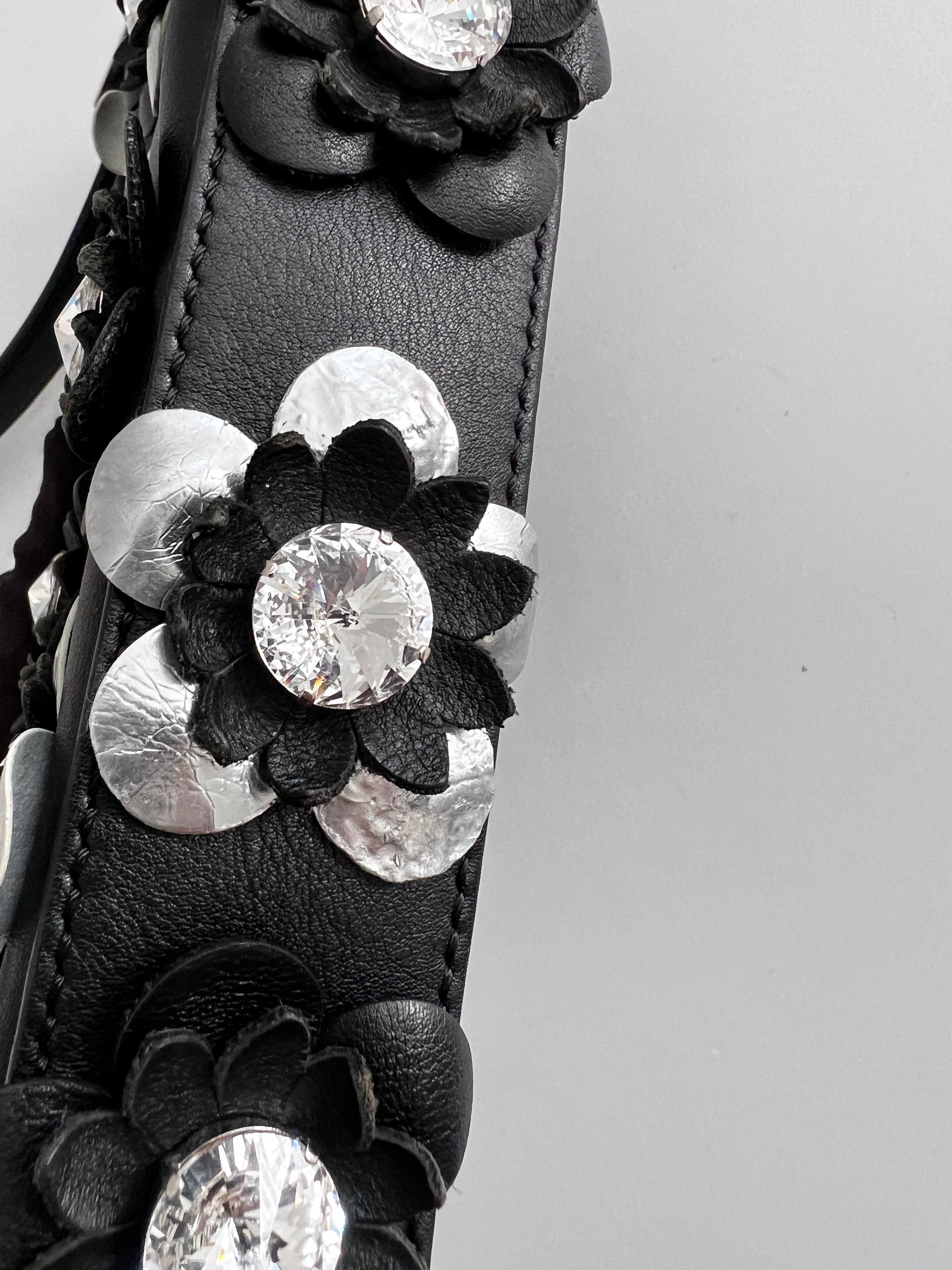 Fendi 3D Floral Black Leather Baguette Handbag - Elegant Crossbody Purse for Women, Perfect for Parties, Dates & Evening Events