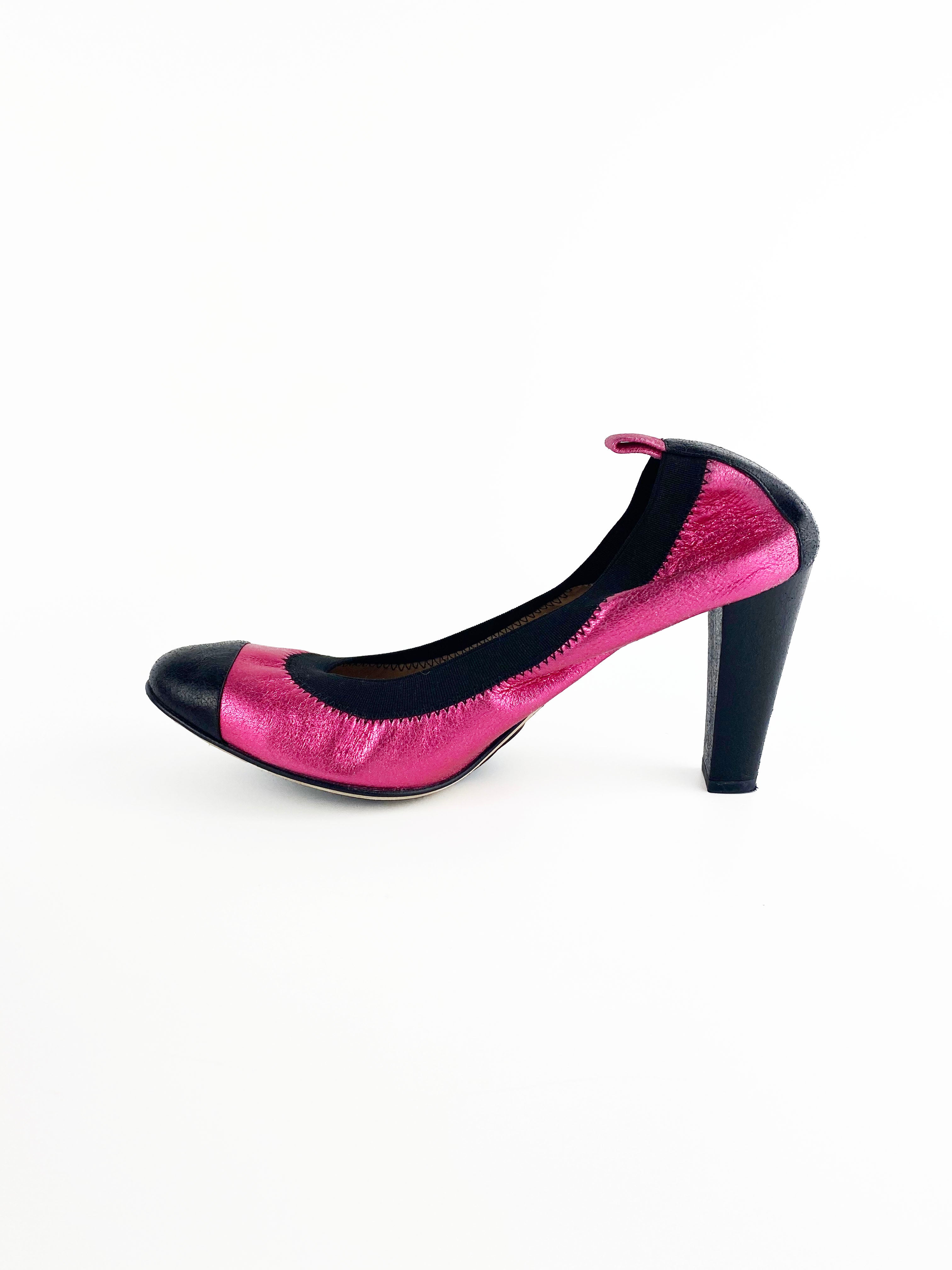 Chanel Black & Pink CC Logo Pumps Women's Size 38.5 - Luxury High Heels for Parties, Weddings & Formal Events