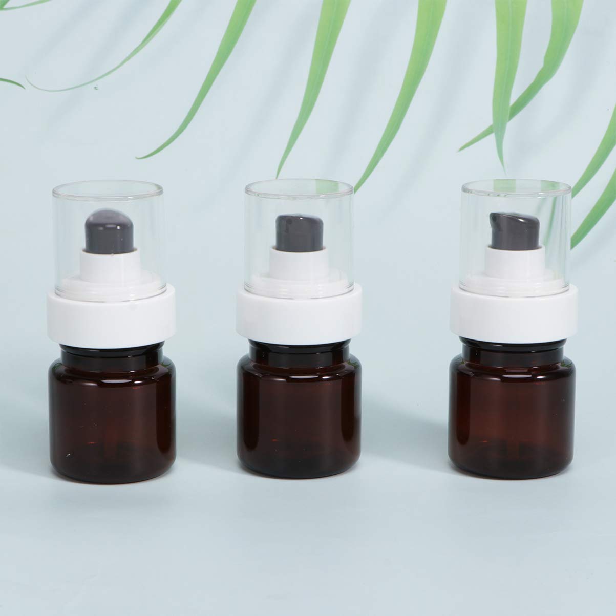 DOITOOL 3Pcs Amber Essential Oil Bottles with Pump - Travel Shampoo, Conditioner & Lotion Dispenser - Refillable Mini Pump Bottles for Makeup, Hand Liquid & Skincare - Perfect for Gym, Travel & Home Use