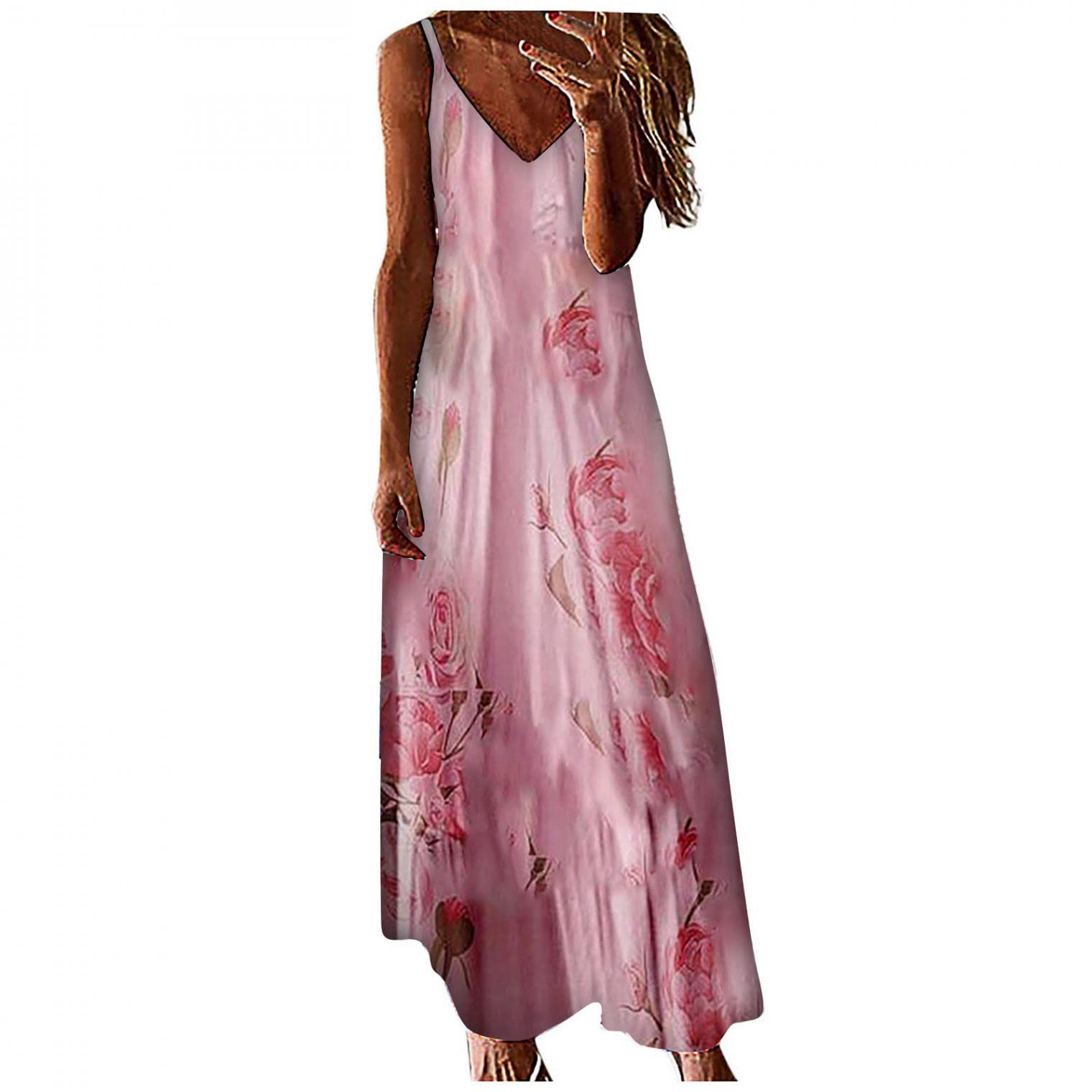 GUOBIOZIY Women's Summer Dresses - Flowy Casual Sleeveless Maxi Dress with Pockets, Floral Print Beach Dress for Vacation, Outdoor Parties & Daily Wear