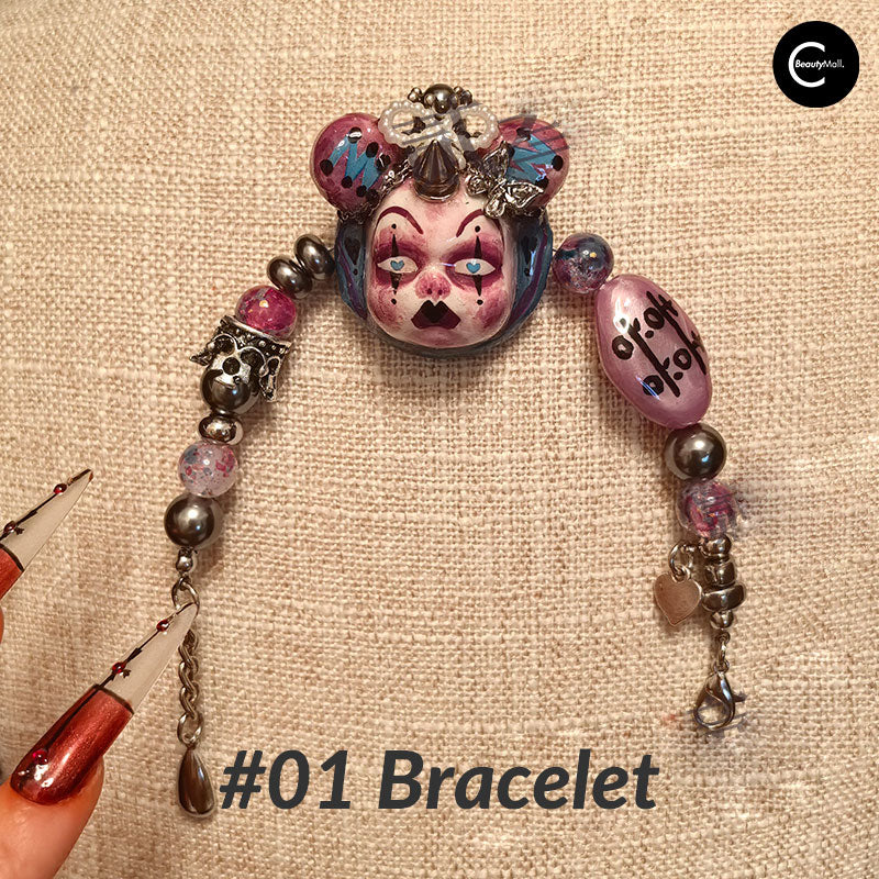 Gothic Industrial Dark Purple Doll Charm Bracelet for Women - Unique Handmade Jewelry Gift for Halloween, Cosplay & Alternative Fashion