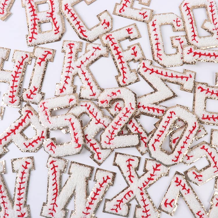 Iron on Letter Chenille Patches - 27 PCS A-Z Alphabet & Round Fuzzy Embroidered Patches for Clothing, Hats, Bags & Jeans | Gold Glitter Varsity Style Sew-On Appliques for DIY Customization & Fashion Upcycling