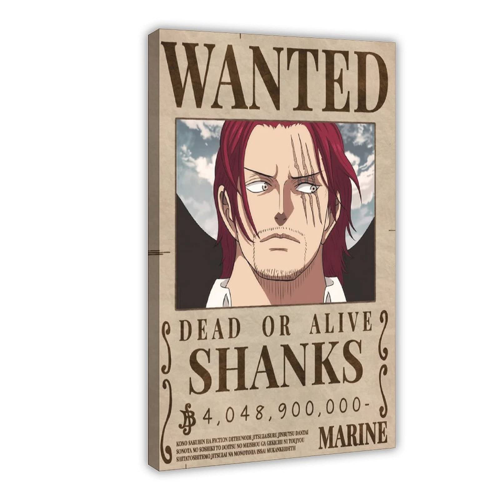 Shanks Wanted Anime Canvas Poster - 24×36inch(60×90cm) Wall Art Decor Print Painting for Living Room, Bedroom, Game Room & Office - Perfect for Anime Fans & Home Decoration