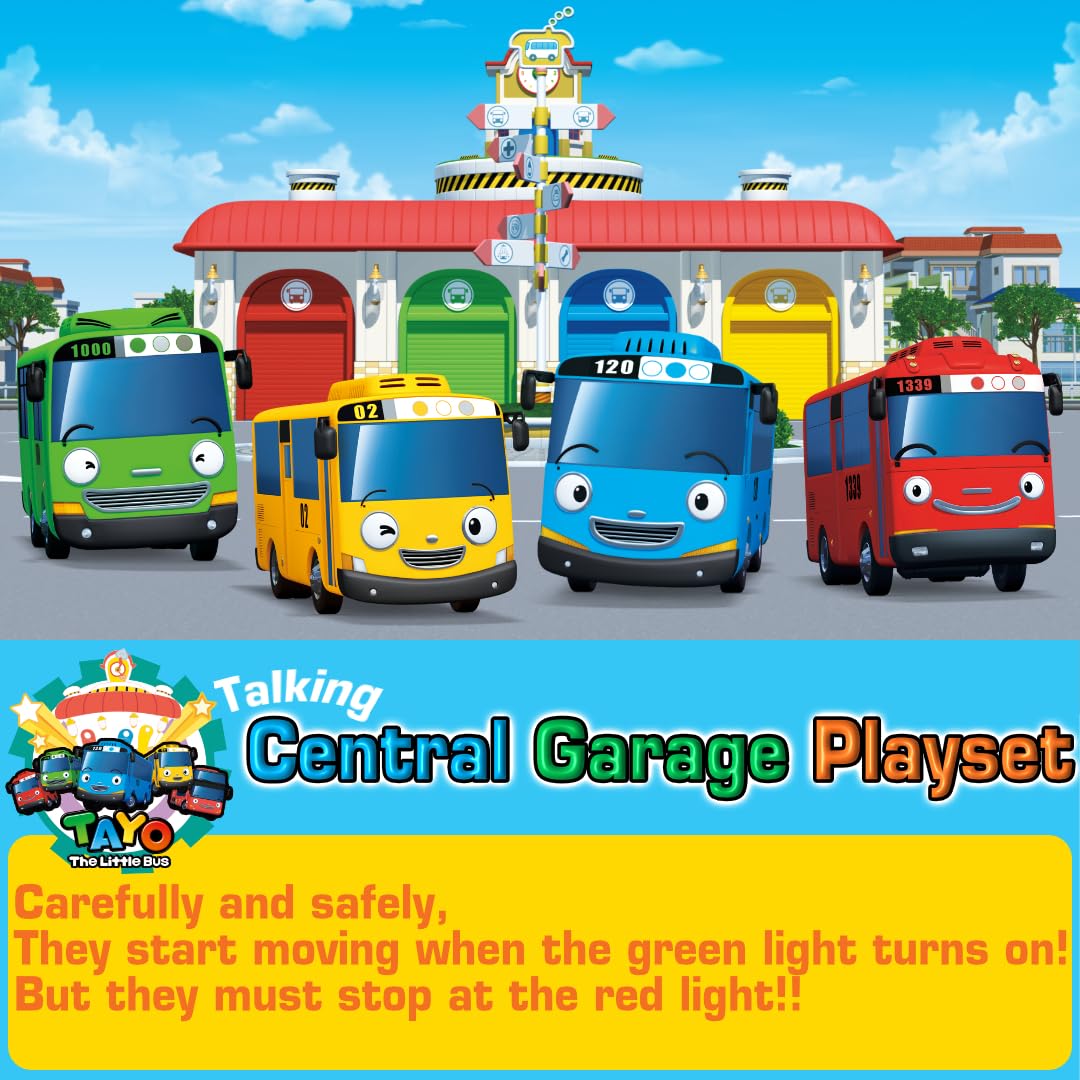 Tayo The Little Bus Central Garage Play Set - Kids Action Figure Toy Car, Perfect Christmas & Birthday Gift for Boys & Girls | Popular Korean Cartoon Character | Fun Pretend Play & Role Play for Toddlers