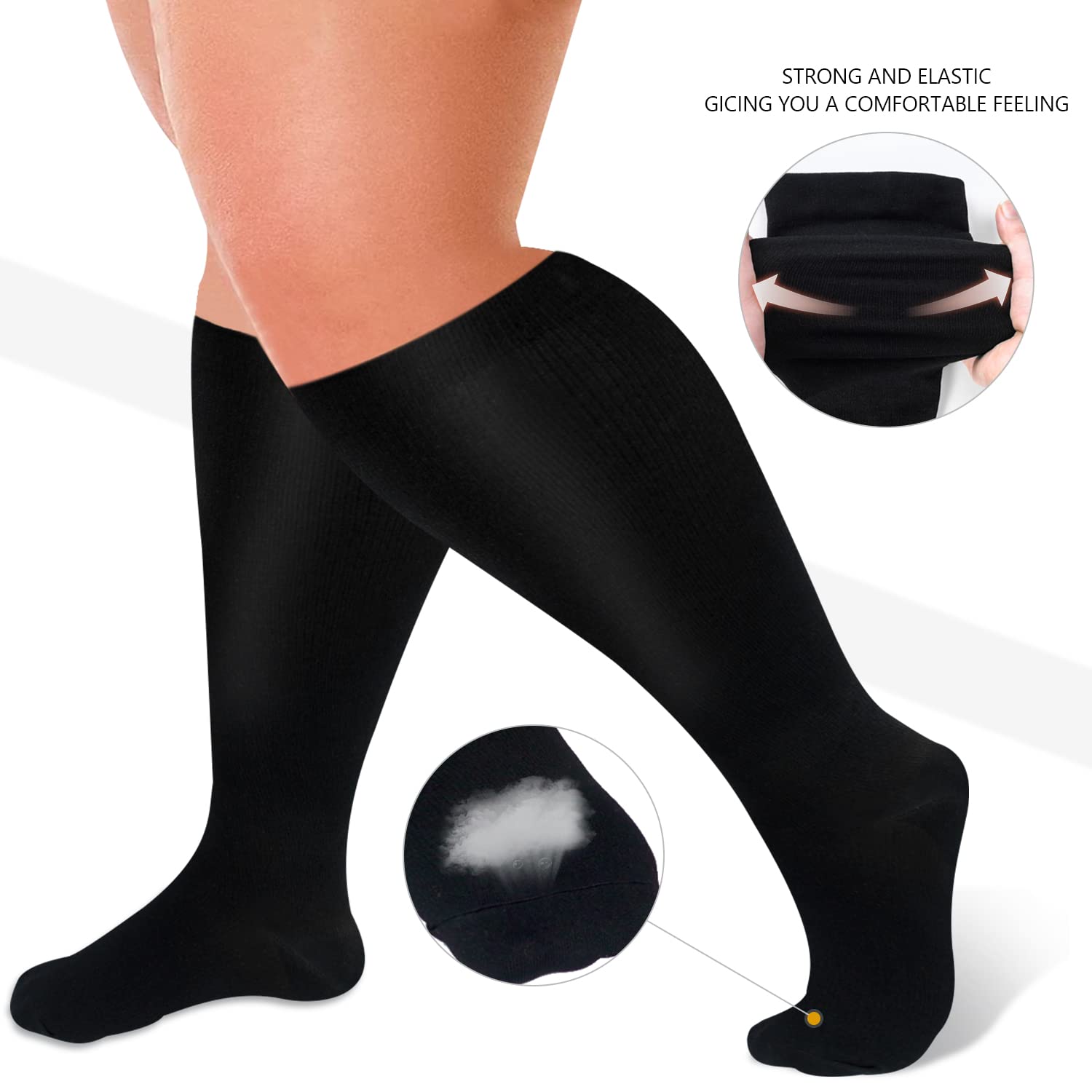 3 Pairs Diu Life Plus Size Compression Socks for Women & Men - Wide Calf Knee High Support Socks for Circulation - Perfect for Travel, Nursing & Varicose Vein Relief