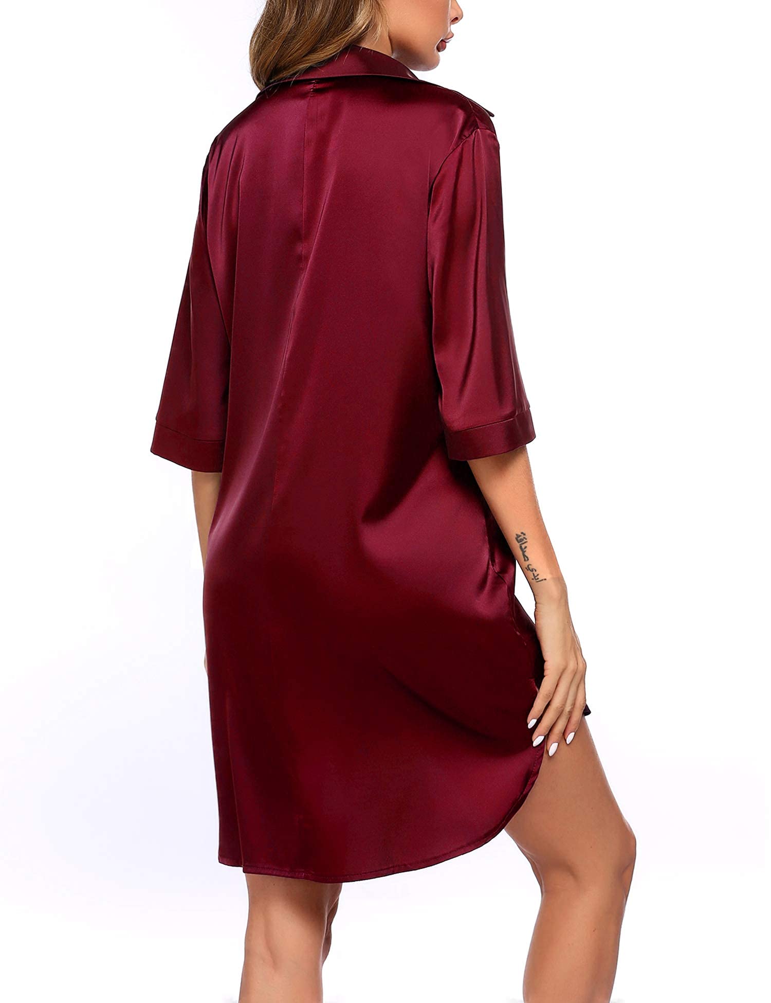 Ekouaer Women's Satin Nightgown - 3/4 Sleeve V-Neck Sleepwear Nightshirt for Women, Size S-XXL | Soft & Comfortable Nightdress for Relaxing at Home, Lounging or Sleeping