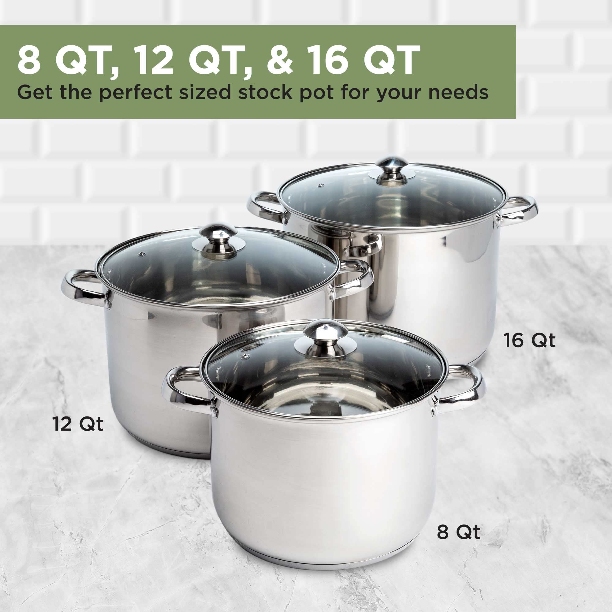 Ecolution Pure Intentions 12-Quart Stainless Steel Stock Pot with Tempered Glass Lid – Stay-Cool Handles & Encapsulated Bottom – Oven Safe & Recyclable – Perfect for Soups, Stews, and Large Batch Cooking