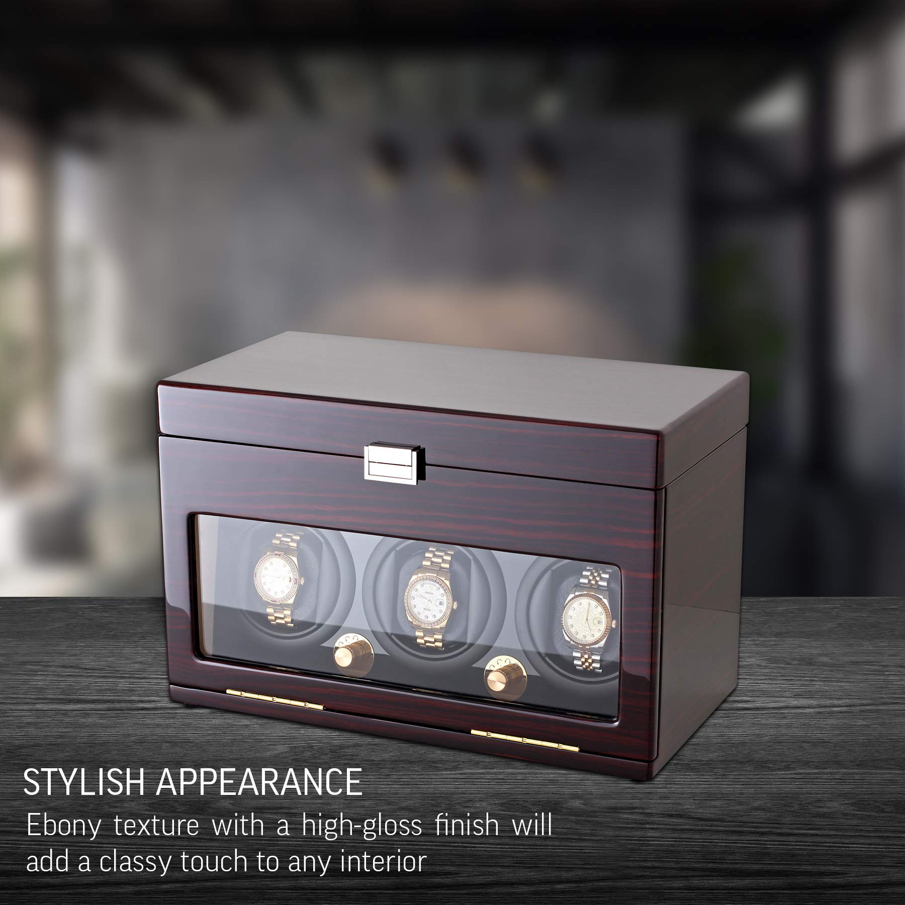 Premium Automatic Watch Winder for 3 Watches with 12-Slot Storage Box | Perfect for Automatic Watch Collection, Display & Protection | Home, Office & Travel Use