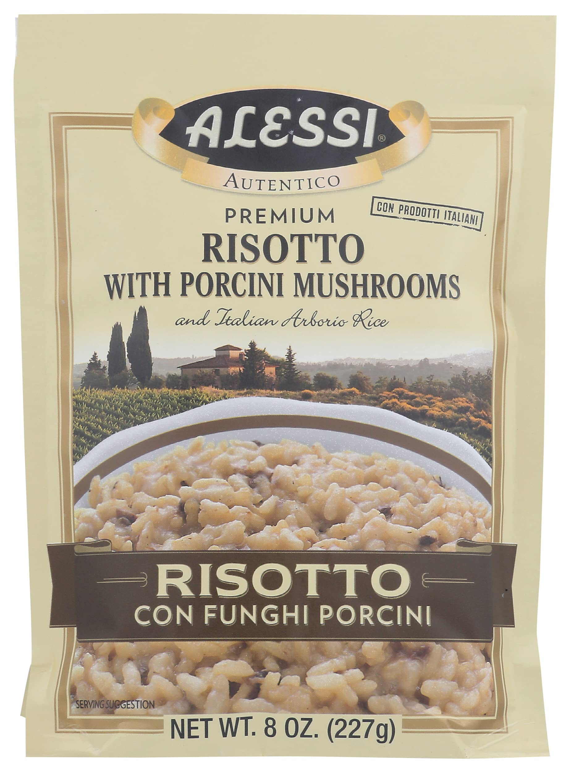 Authentic Italian Arborio Risotto Rice - Alessi Autentico Premium Seasoned Risotto with Porcini Mushrooms, 8oz (Pack of 1) - Easy to Prepare Gourmet Meal for Dinner Parties & Romantic Date Nights