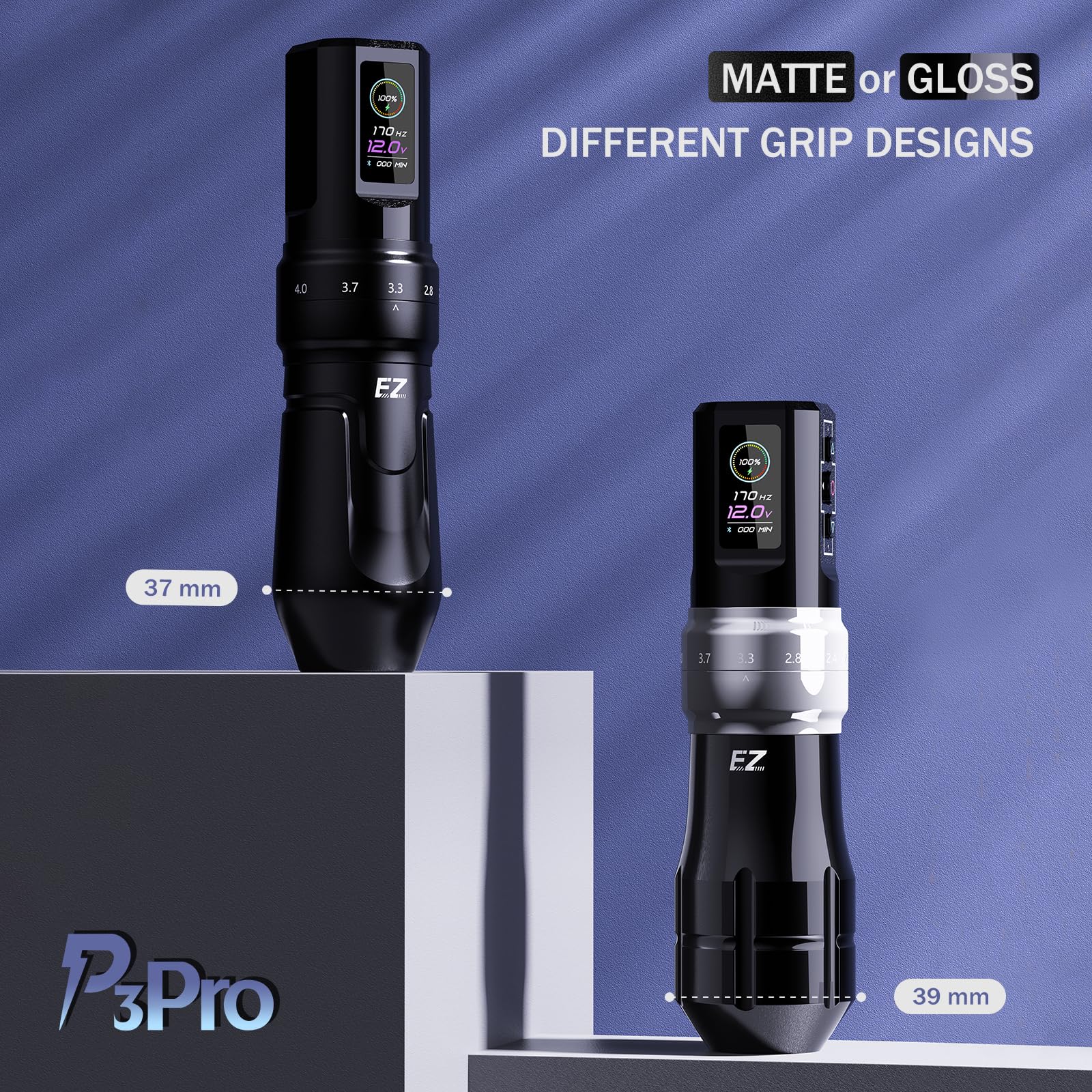EZ P3 Pro Wireless Tattoo Machine - 6 Adjustable Stroke Lengths (2.0-4.2mm) with OLED Digital Display | 1600mAh Rechargeable Battery | Professional Tattoo Pen Gun for Artists | Matte Golden Finish | Perfect for Lining, Shading & Coloring Tattoos