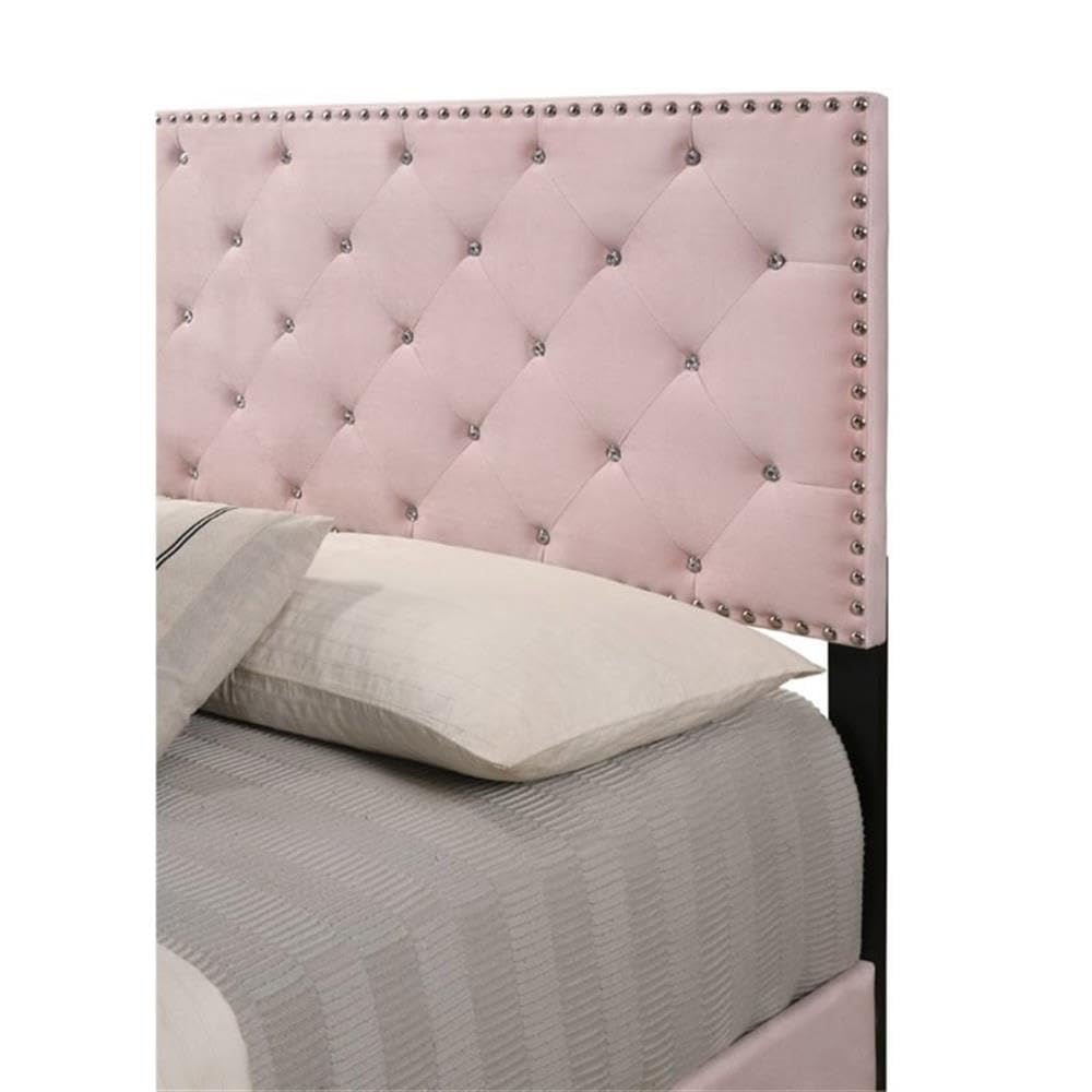 Glory Furniture Suffolk Velvet Upholstered King Size Bed Frame in Pink - Luxurious Bedroom Furniture for Master Suite & Guest Room