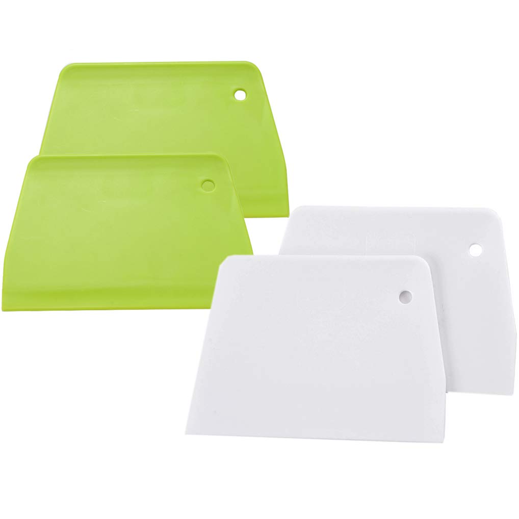 4Pcs Trapezoid Plastic Dough Scraper Set - Multipurpose Kitchen Scrapers for Baking, Cake, Pastry & Bread Making - Green & White - Perfect for Home Bakers & Professional Chefs