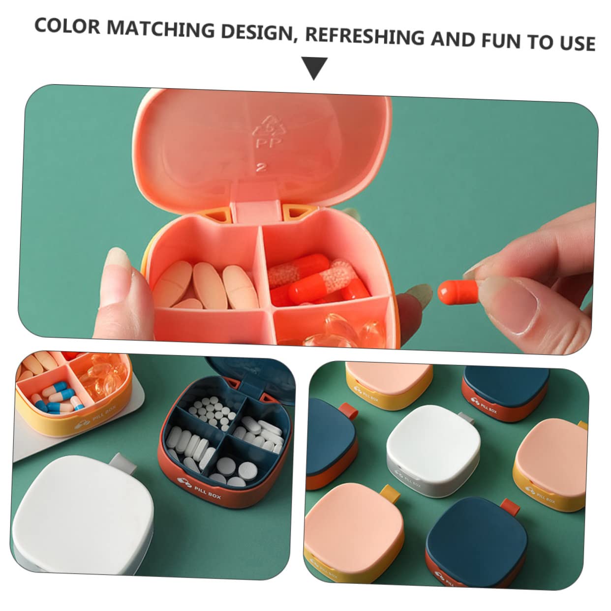 3-Piece Travel Pill Organizer Box - Portable Medicine Container Case for Daily Pills, Vitamins & Supplements - Compact Flat Design Perfect for Travel, Work & Gym