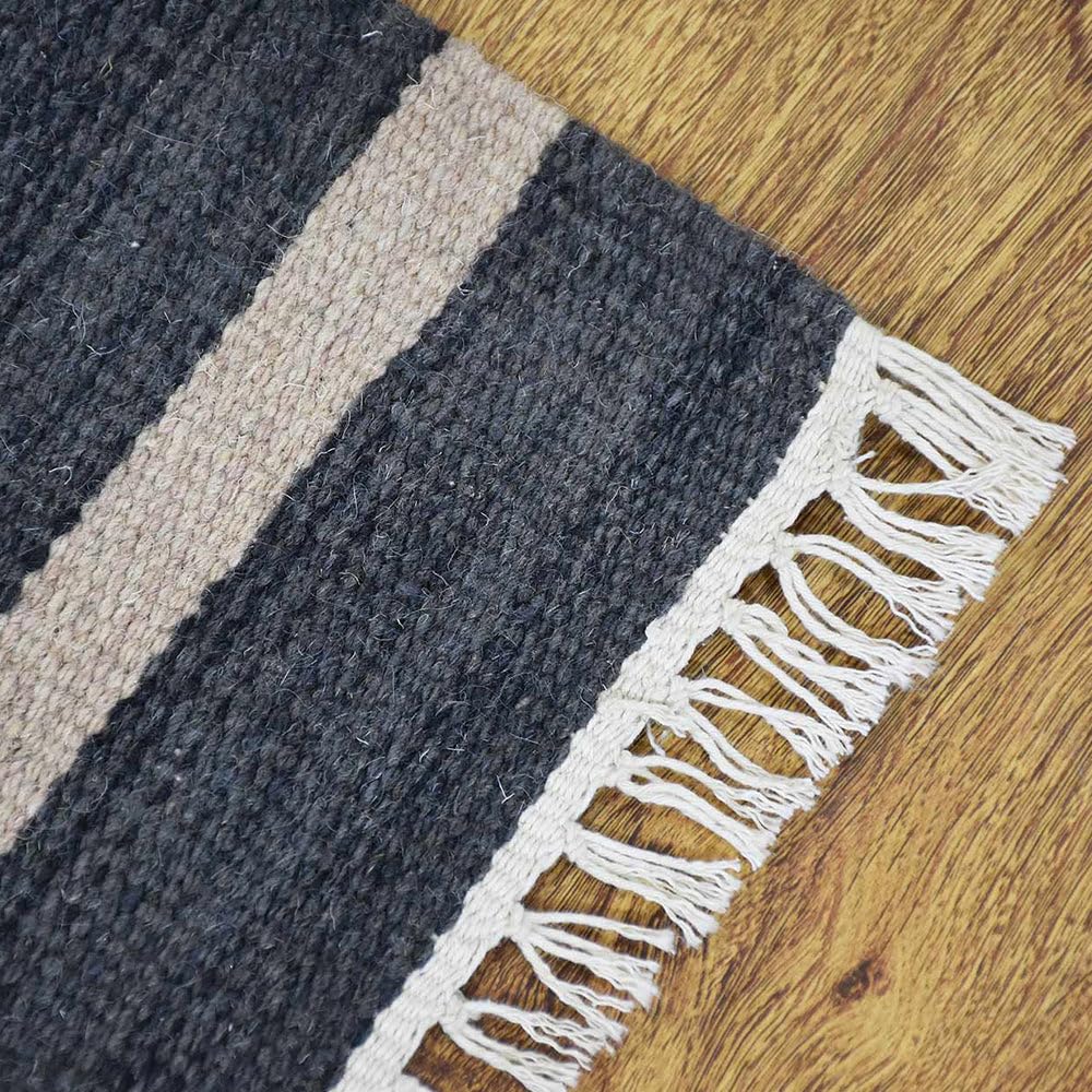 Handmade Wool Kilim Area Rugs 5'x8' - Eco-Friendly Flat Weave Carpet in Charcoal Cream | Contemporary Low Pile Living Room Rug | Durable Hand-Woven Design for Bedroom, Dining Area & Home Decor (D00116)