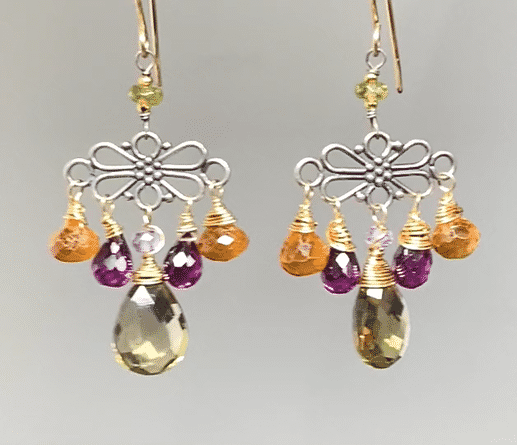 Mixed Metal Hessonite Garnet Dangle Earrings for Women - Boho Chic Handmade Jewelry - Perfect for Parties, Weddings & Everyday Wear