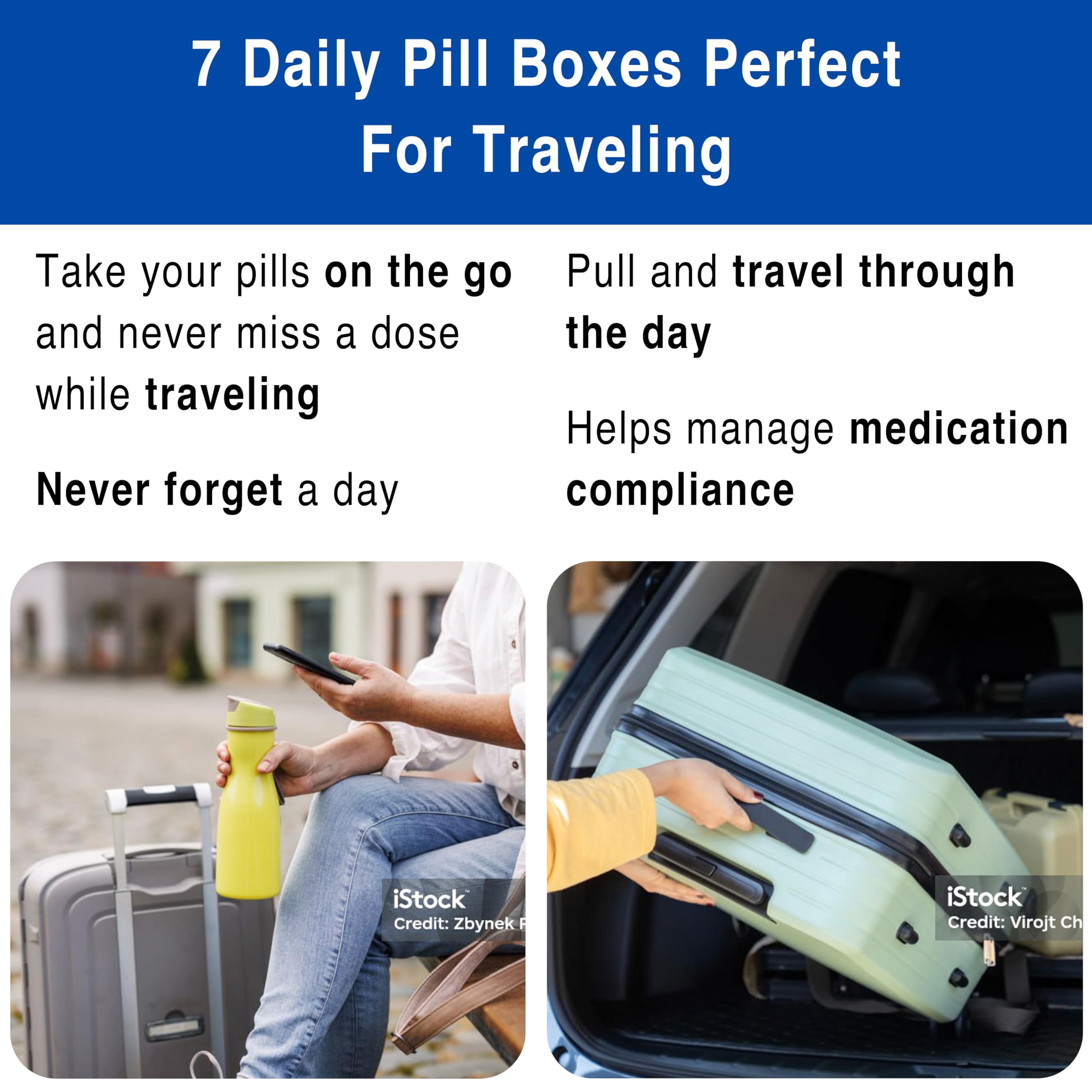 FSA HSA Eligible 7-Day Pill Organizer - Portable Travel Medication Case with 4 Daily Compartments, Large Capacity Nylon Pill Container for Vitamins & Supplements | Perfect for Business Trips, Vacations & Daily Medication Management