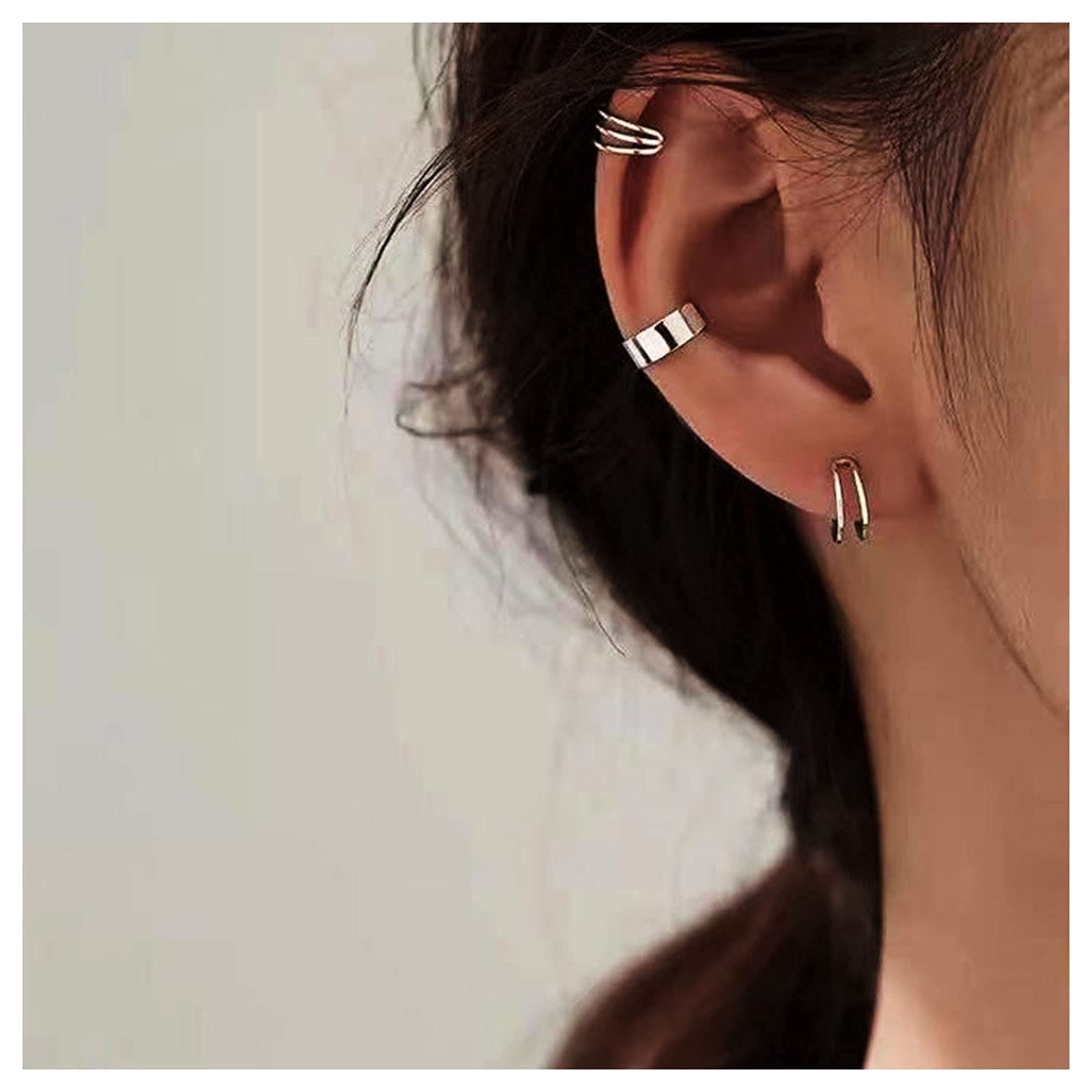 Boho Cartilage Earrings Set - Double Line Helix Cuff Earrings for Women & Girls | Minimalist Fake Piercing Jewelry | No-Piercing Ear Cuffs for Everyday Wear & Special Occasions