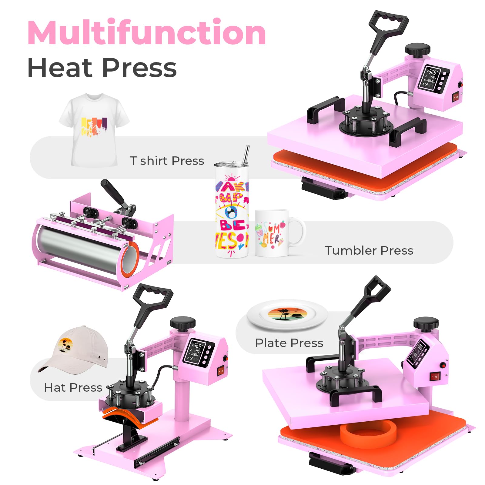 12x15 Inch 5-in-1 Heat Press Machine with 30oz Tumbler Attachment - Digital T-Shirt, Mug, Hat & Plate Heat Transfer Press for DIY Crafts & Small Business (Perfect for Custom Apparel, Drinkware & Promotional Items)