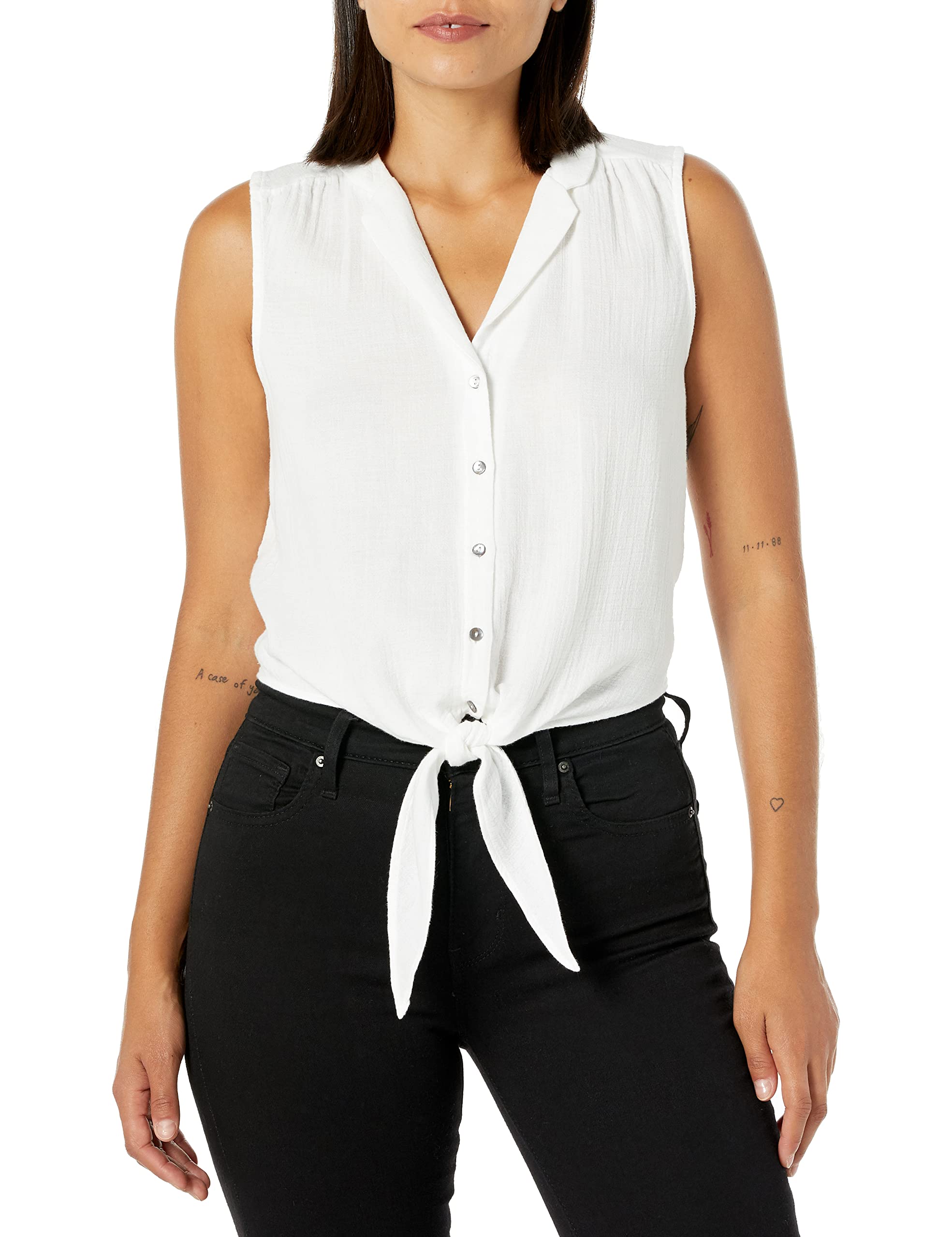 NIC+ZOE Women's Petite Double Gauze Tie Tank Top - Soft Breathable Summer Blouse for Casual Outings & Beach Wear