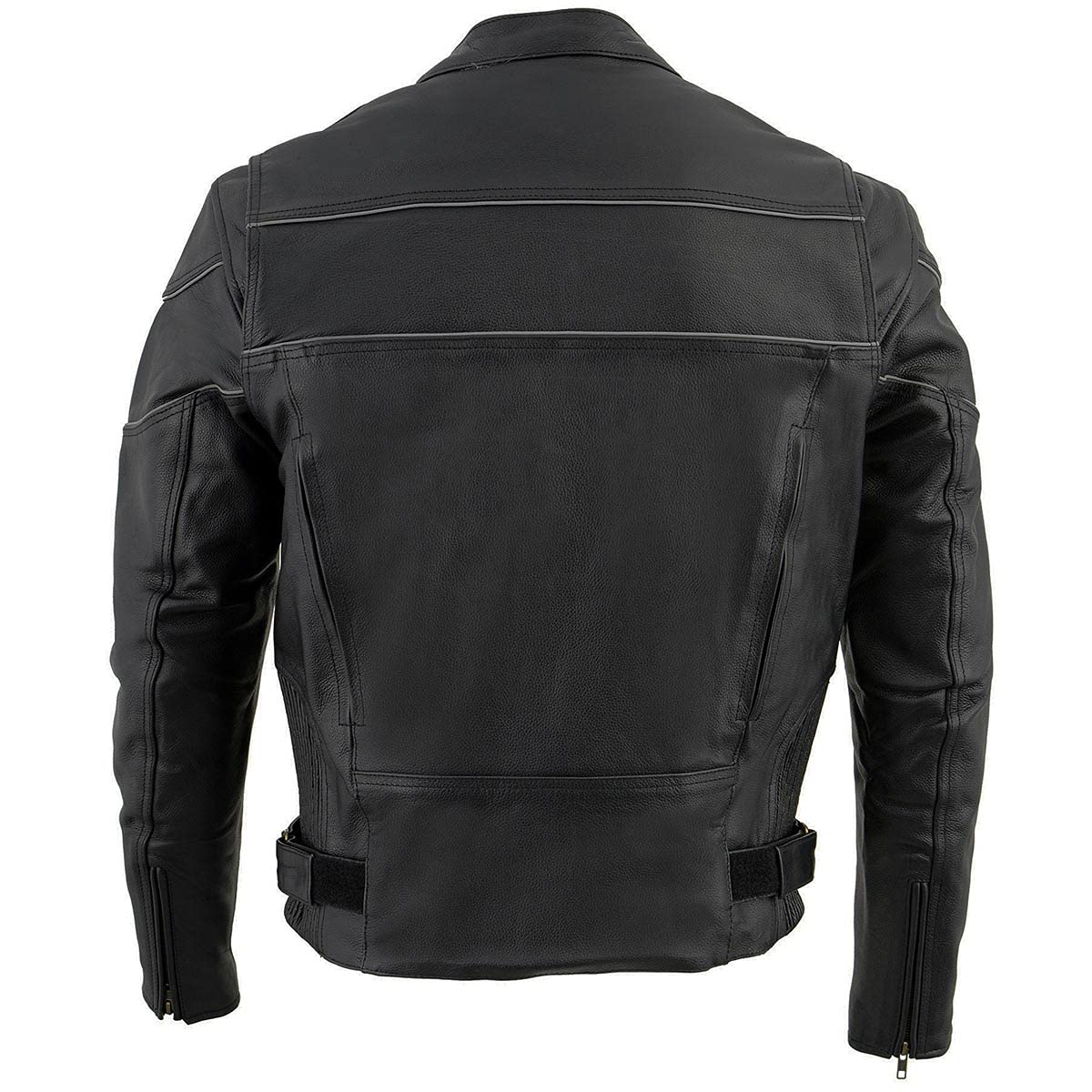 Milwaukee Leather Men's Reaper Black LKM1785 Leather Motorcycle Jacket with Side Stretch Panels & Reflective Piping - Perfect for Riding, Commuting & Outdoor Adventures