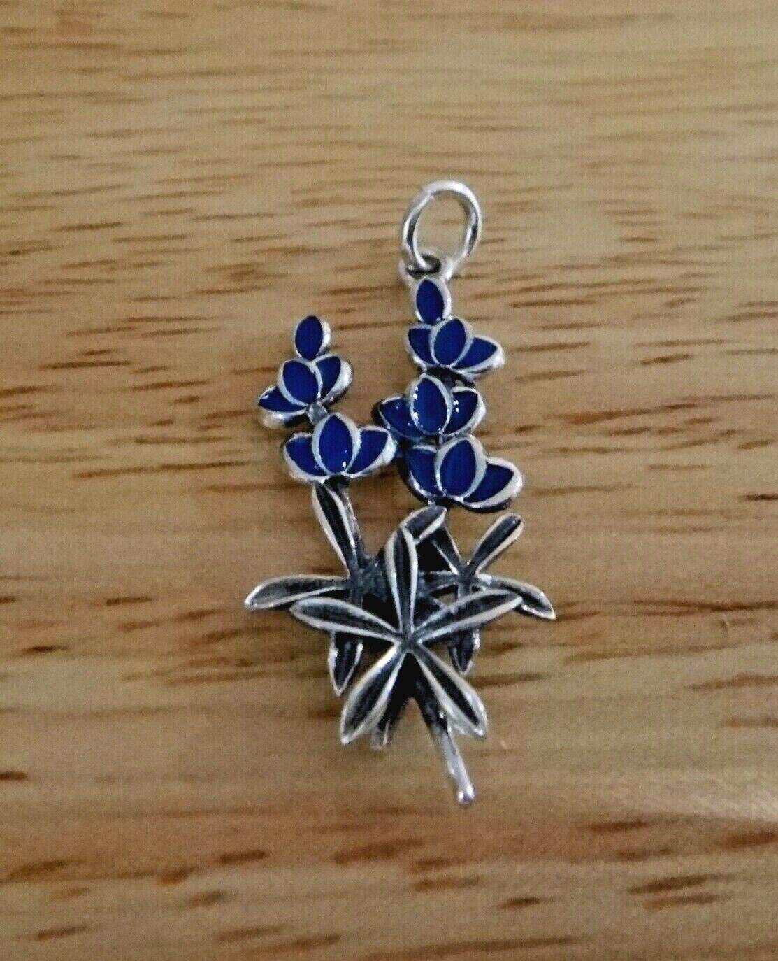 Sterling Silver 10x28mm Blue Enamel Texas State Flower Bluebonnet Charm Beads for Jewelry Making - DIY Craft Supplies for Bracelets, Necklaces & Keychains - Perfect for Gifts, Handmade Jewelry & Craft Projects
