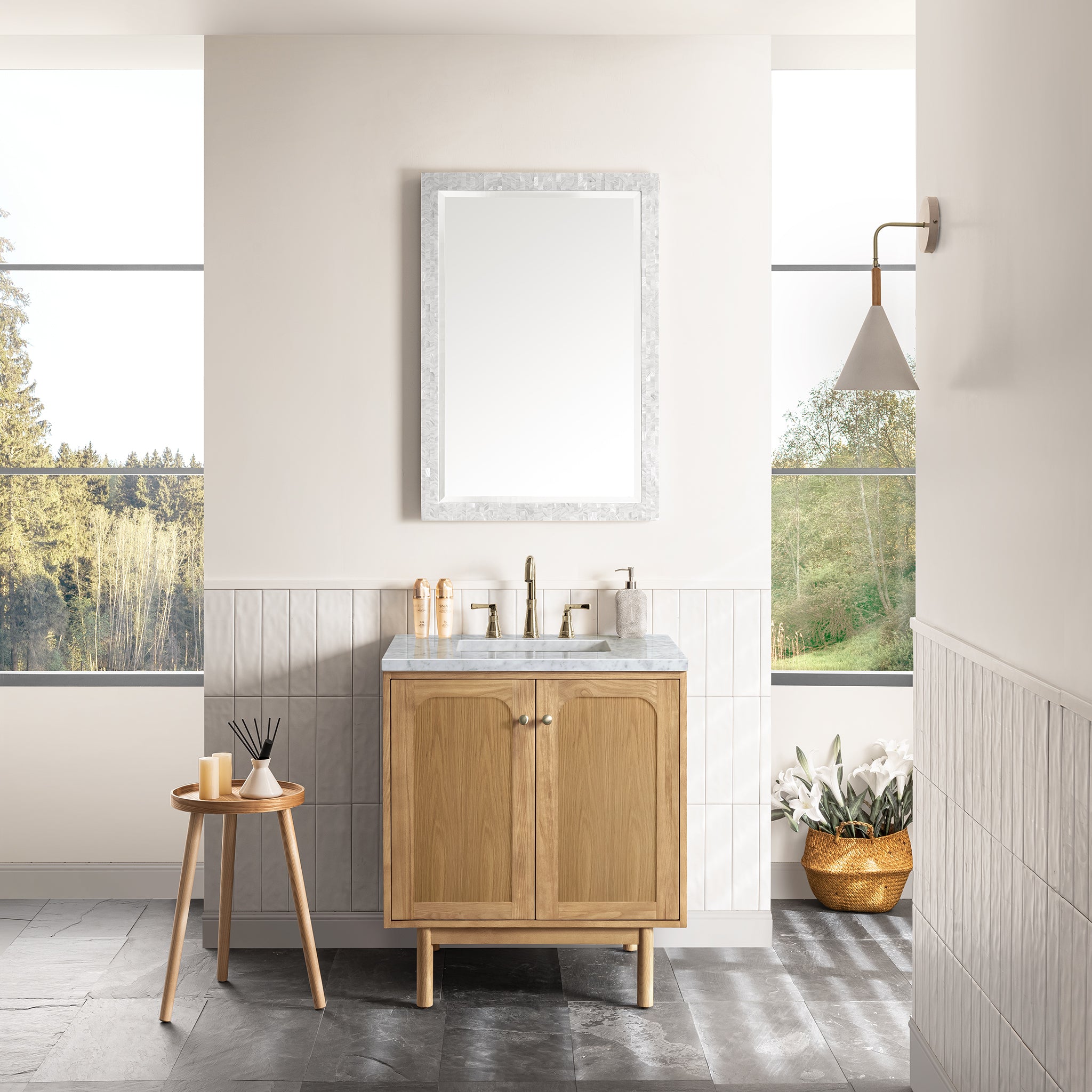 Laurent 30-Inch Single Bathroom Vanity with Light Natural Oak Finish & 3CM Carrara Marble Top - Perfect for Modern Bathroom Renovations & Small Space Solutions