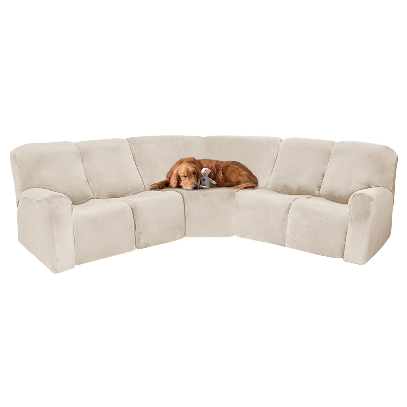 7-Piece Velvet Sectional Sofa Covers - Stretchable Recliner Sofa Slipcovers, Non-Slip Washable Split Design for Living Room, Great for Kids & Pets (Beige) - Perfect for Home Decor, Family Gatherings and Pet-Friendly Spaces