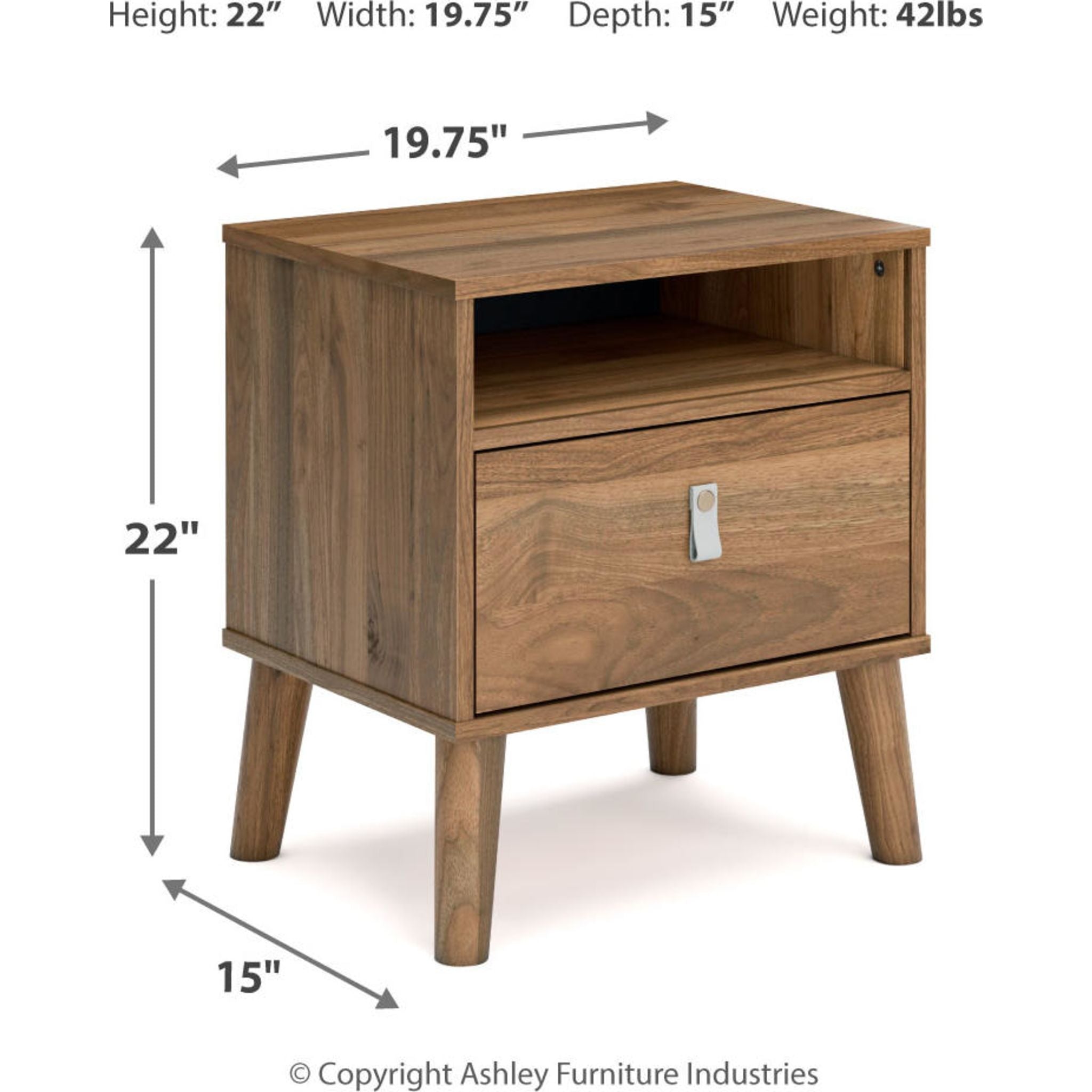 Aprilyn Nightstand with Honey Finish - Modern Bedside Table for Bedroom, Living Room, or Office - Perfect for Storage and Decor