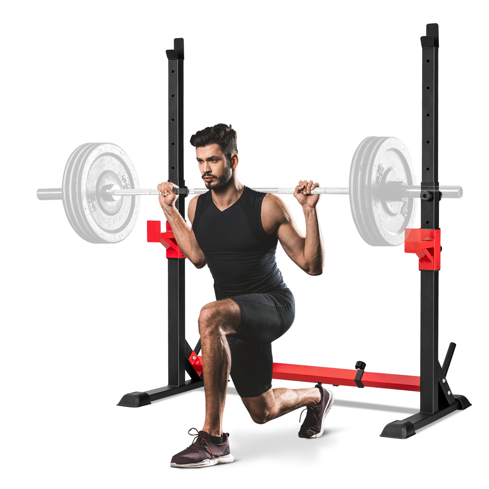 Goplus Adjustable Barbell Rack Stand - Multi-Function Squat Rack & Dip Station with Weight Plate Storage - 600LBS Capacity Home Gym Equipment for Weight Lifting, Bench Press & Strength Training - Perfect for Garage, Basement & Home Workout Spaces