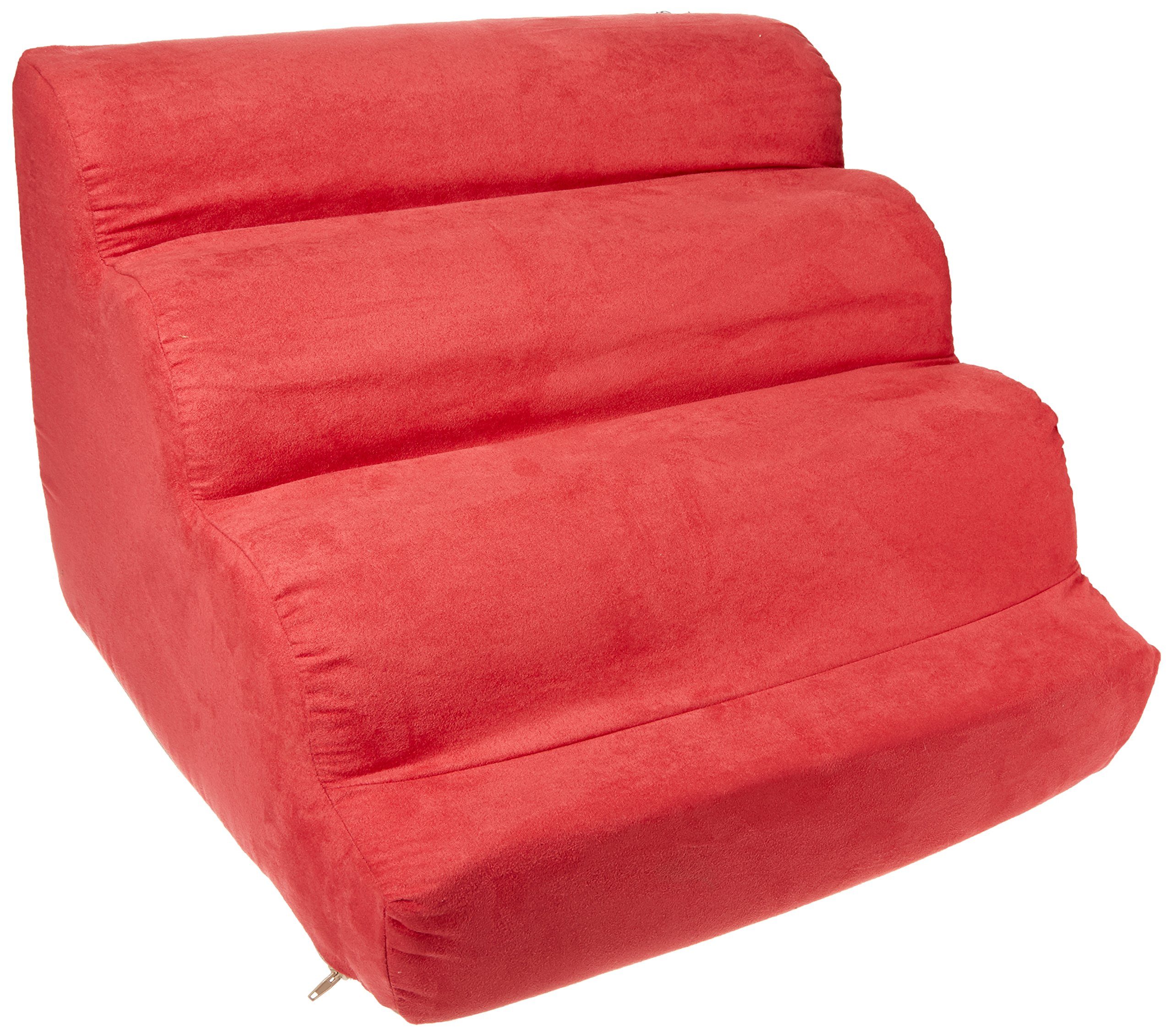 Snoozer Scalloped Pet Ramp for Small Dogs & Cats - Lightweight Foldable Dog Stairs with Non-Slip Surface, Red - Perfect for Couches, Beds & SUVs