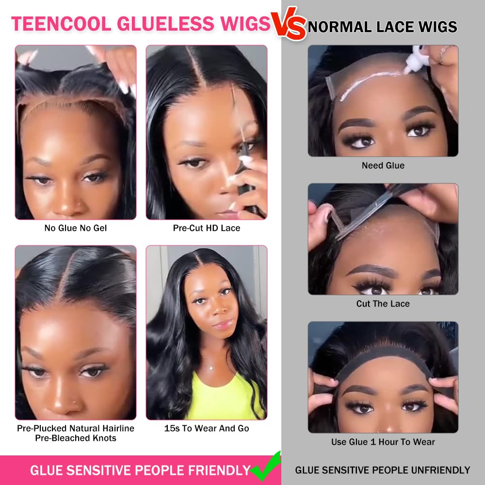 Glueless Human Hair Wigs for Black Women - 5x5 HD Lace Front Wig with Pre Plucked Body Wave, No Glue Needed, 200% Density (22 Inches) - Perfect for Beginners & Everyday Wear | Great for Work, Parties & Special Occasions