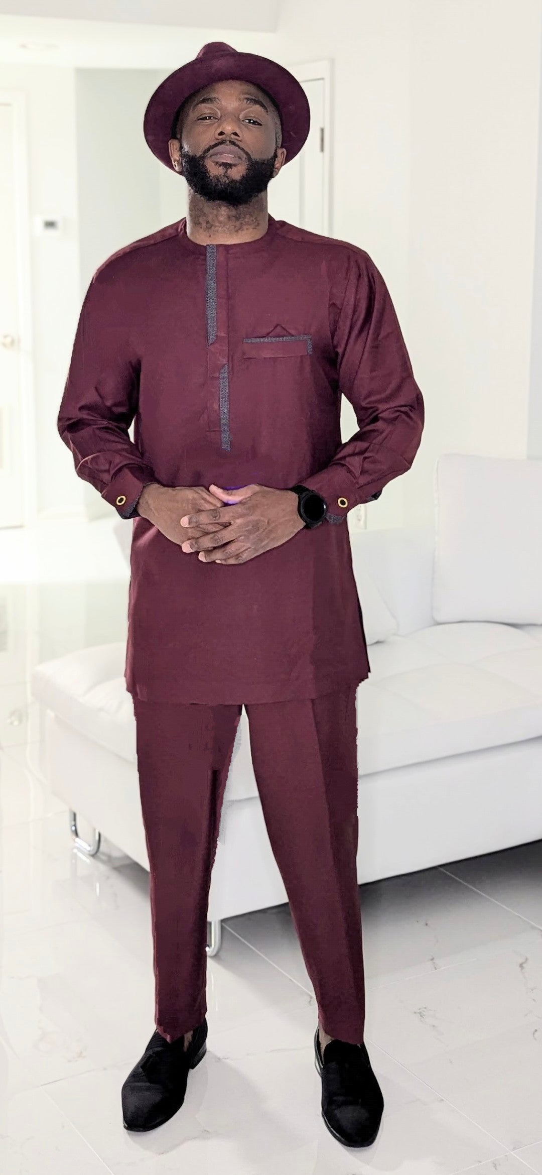Stylish Burgundy African Senator Dashiki Suit for Men | Traditional African Attire | Perfect for Weddings, Parties & Cultural Events | DPASBW22