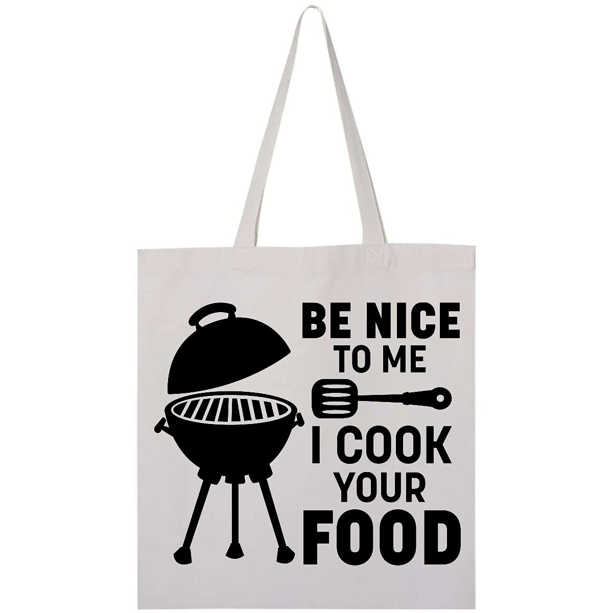 Funny BBQ Tote Bag - 'Be Nice To Me I Cook Your Food' Design | Durable Cotton Grocery Shopping Bag | Perfect for Farmers Market, Picnics & Barbecue Parties