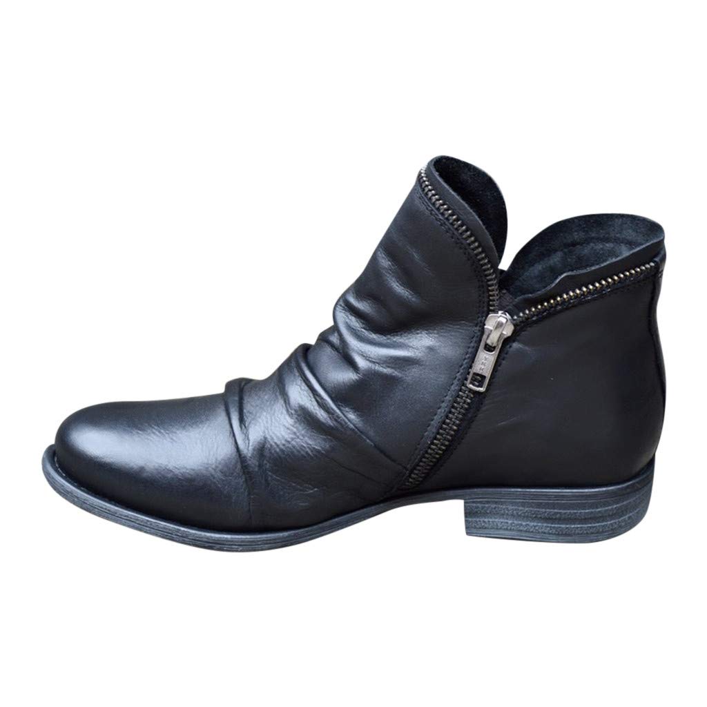 Gibobby Women's Ankle Boots - Low Heel Round Toe Fashion Booties with Zipper | Casual Combat Sandals for Everyday Wear, Outfits & Street Style