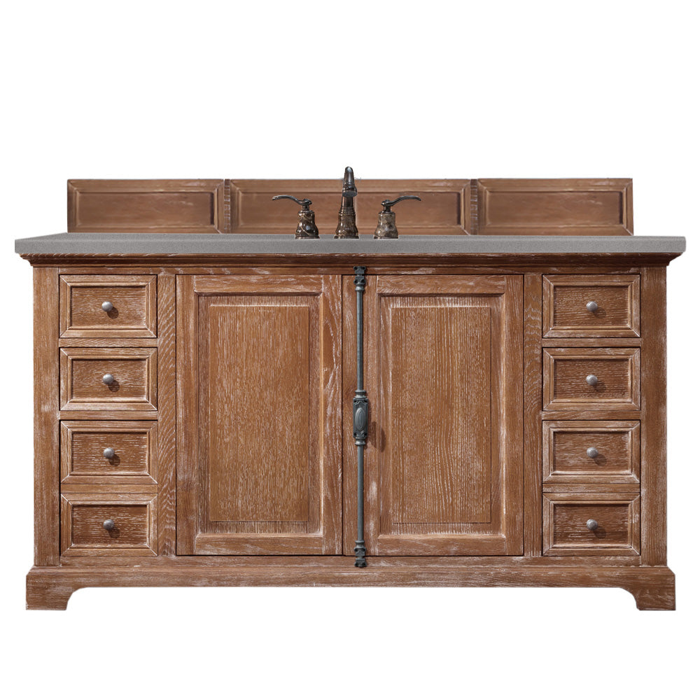 Providence 60 Inch Single Bathroom Vanity Cabinet in Driftwood Finish with 3CM Grey Expo Quartz Countertop - Perfect for Modern Master Bathrooms and Guest Bath Remodels