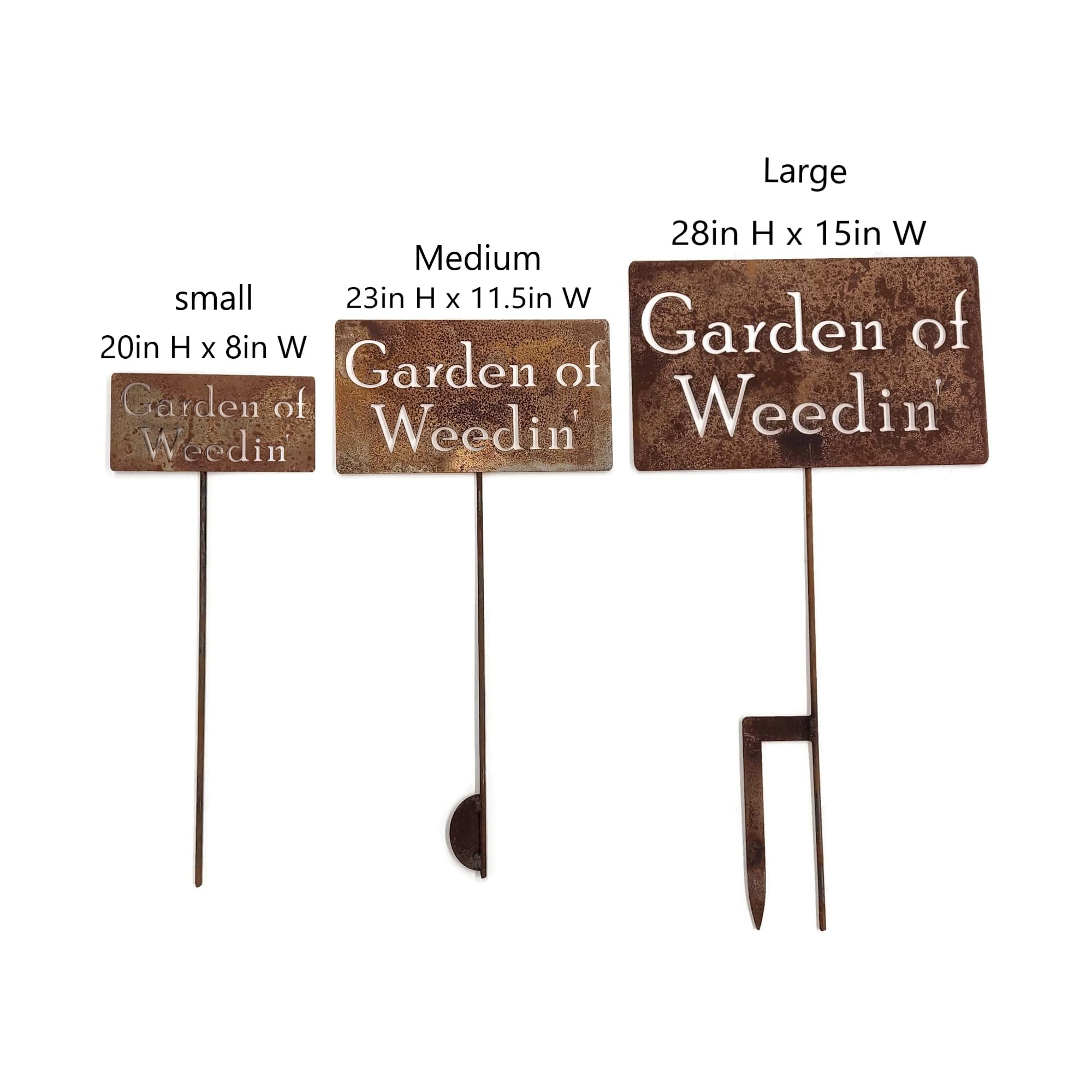 Funny Garden Staked Signs 21 to 28 Inches Tall - Large Rustic Metal Yard Decor for Outdoor Gardens, Patio & Lawn (Garden of Weedin Design, Naturally Rusted Finish) - Perfect for Backyard, Flower Beds & Landscaping