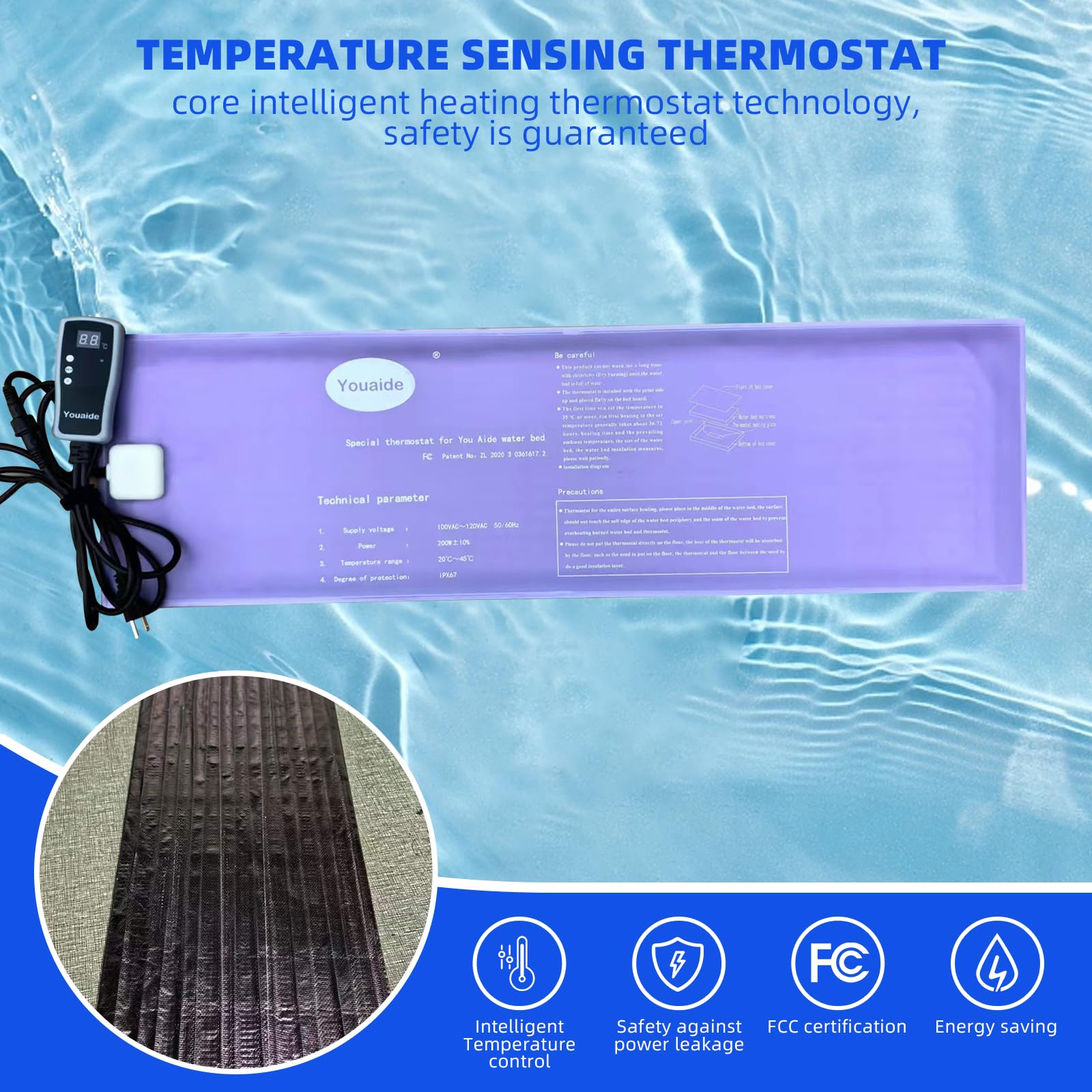 240W Digital Display Smart Water Bed Heater - Softside & Hardside Compatible, Safe & Durable Heating System with Sensitive Temperature Control for King/Queen/Full/Twin Size Beds - Perfect for Home, Hotel & Spa Relaxation