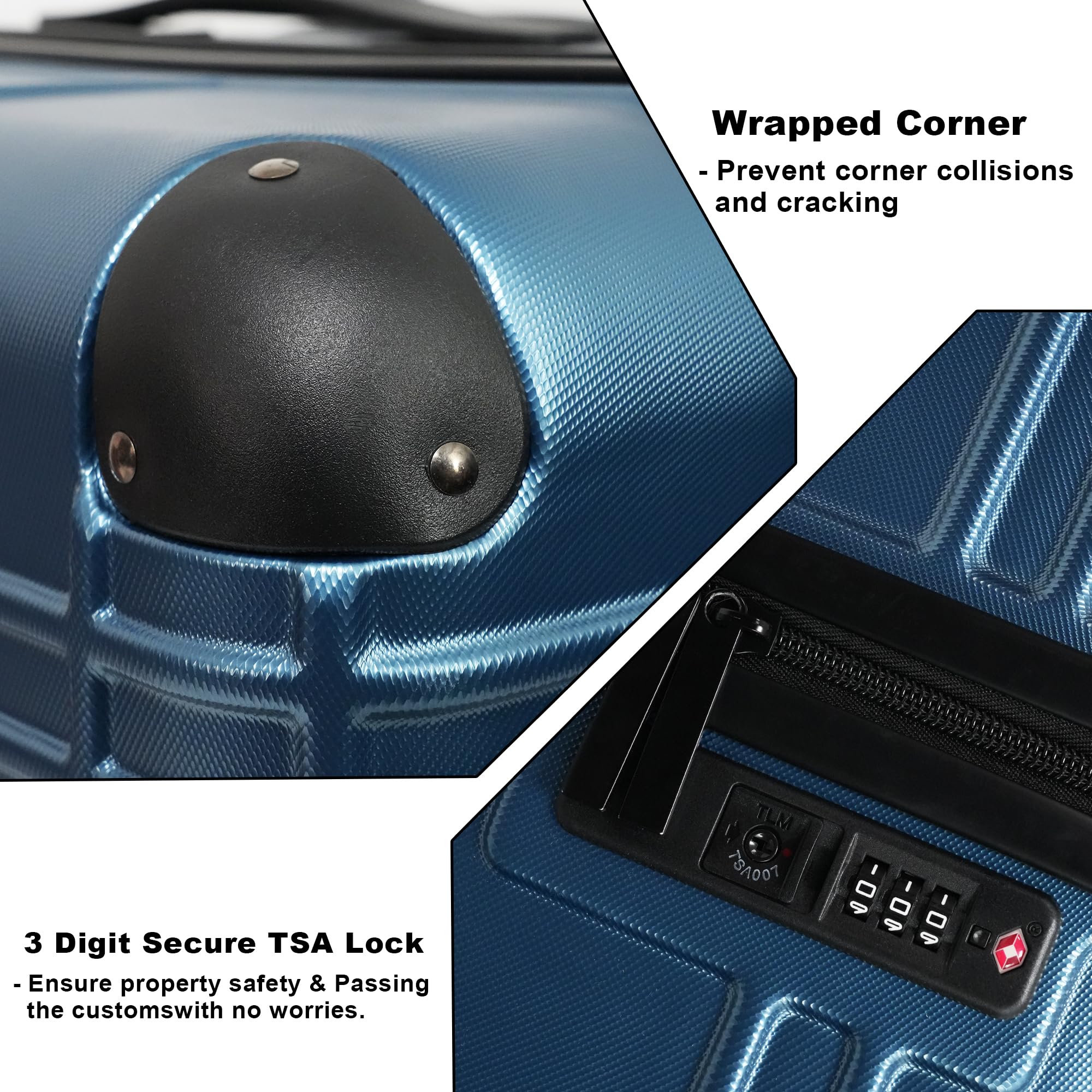 4-Piece ABS PC Lightweight Hardshell Luggage Set with Wheels & TSA Lock - Carry On Suitcase (12in, 20in, 24in, 28in) Blue - Perfect for Family Travel, Business Trips & Vacation Packing