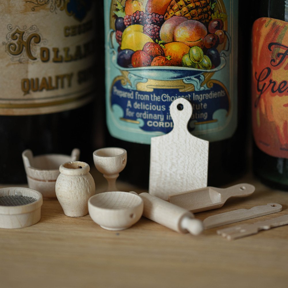 Miniature Wooden Kitchen Accessories Set - Tiny Utensils & Cookware for Dollhouse, DIY Crafts, and Miniature Displays - Perfect for Kids Play, Collectors, and Home Decor