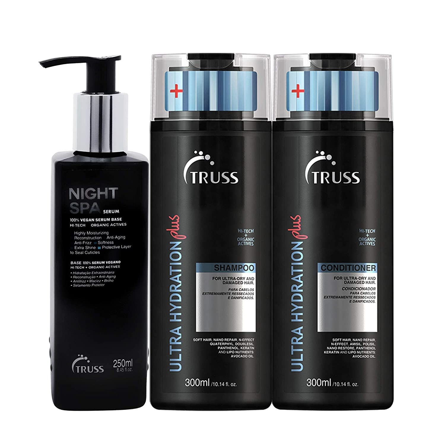 TRUSS Ultra Hydration PLUS Shampoo and Conditioner Set - Sulfate Free Hair Care Bundle with Night Spa Hair Serum for Dry, Damaged Hair - Salon Quality Hydrating Treatment for Smooth, Shiny Locks | Perfect for Daily Use & Post-Color Treatment Care
