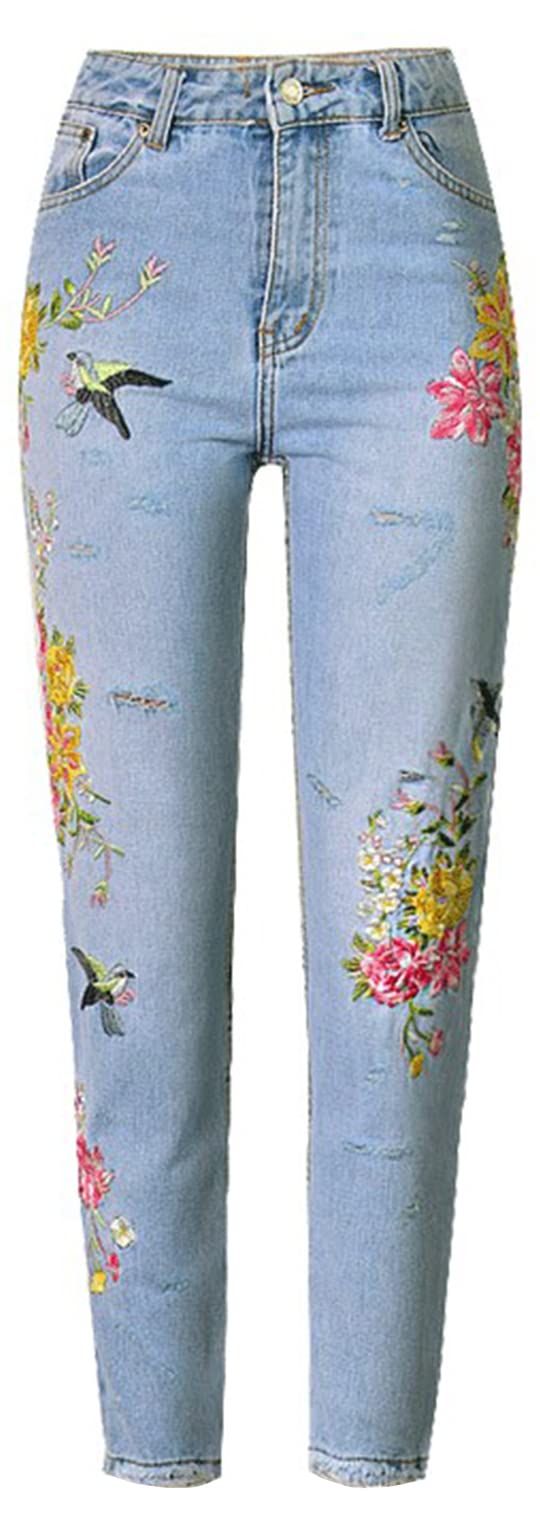 GBOY STUDIO Women's High Waisted Straight Leg Embroidered Jeans - Comfortable Stretch Denim Pants for Casual Wear, Office & Date Night Outfits
