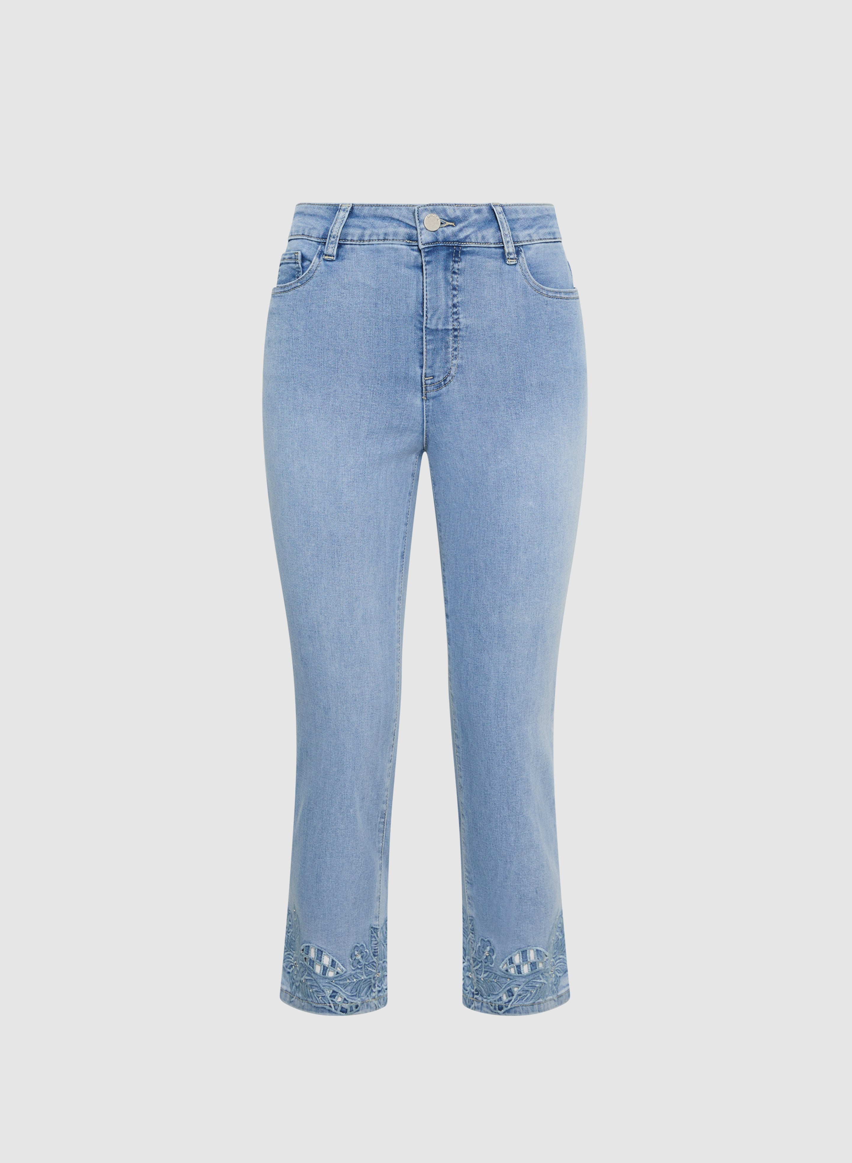Embroidered Capri Jeans for Women - Stretch Denim Pants with Floral Design - Perfect for Summer Outfits & Casual Wear