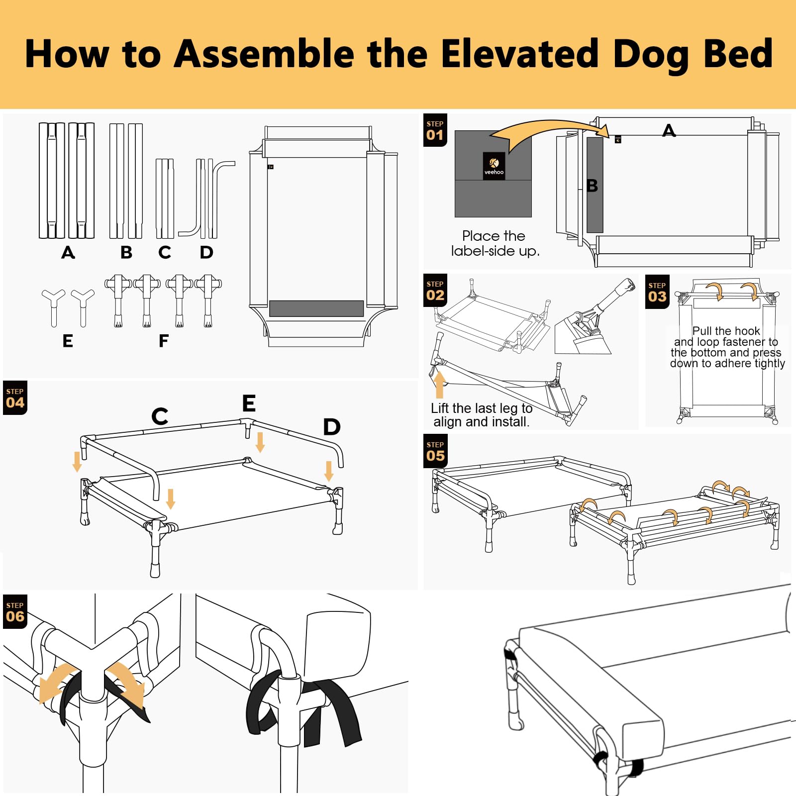 Veehoo Elevated Cooling Dog Bed for Large Dogs - Outdoor Raised Pet Cot with Mesh, No-Slip Feet & Removable Bolster - 35