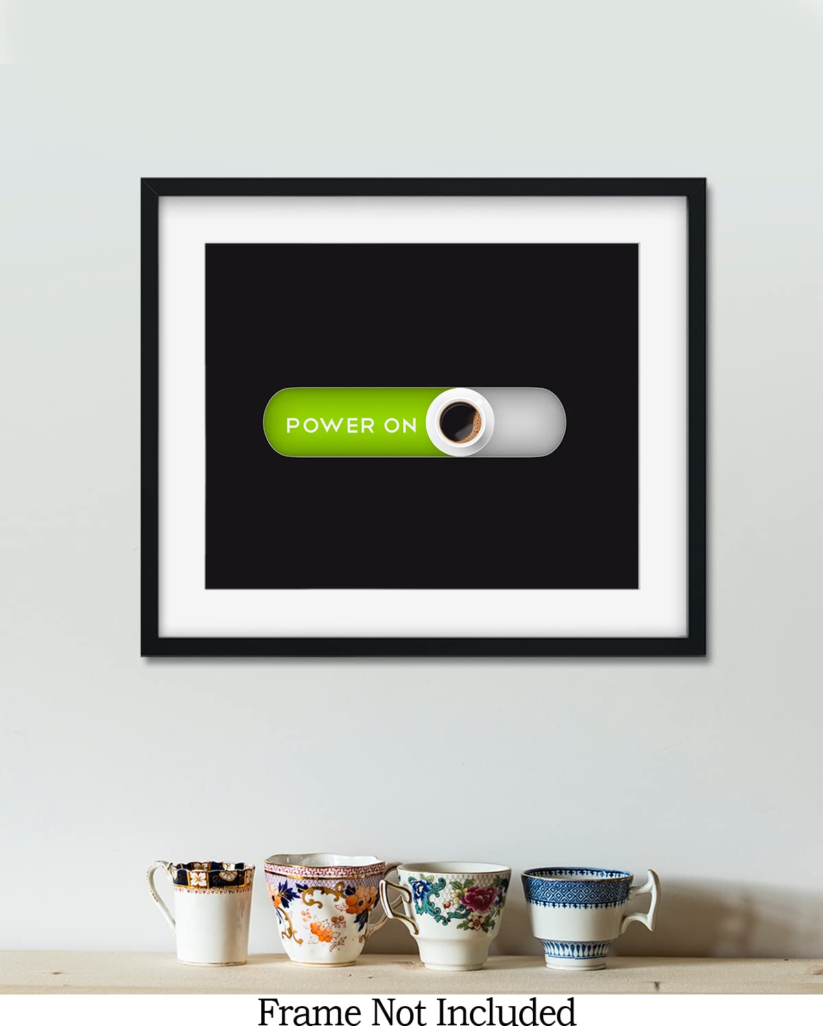 Govivo Power On Coffee Station Print - Modern Kitchen & Coffee Bar Decor - Minimalist Home & Office Wall Art - 14x11 Inches Unframed - Perfect for Coffee Lovers, Kitchen Countertop & Workspace Decor