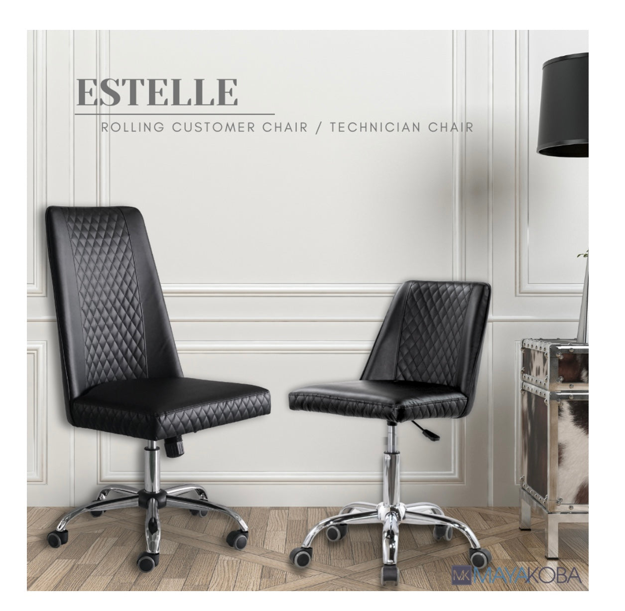 Ergonomic Estelle Customer Chair & Adjustable Technician Stool Set for Salon, Spa, and Beauty Clinics - Comfortable Seating Solution for Hair Stylists, Nail Technicians & Clients