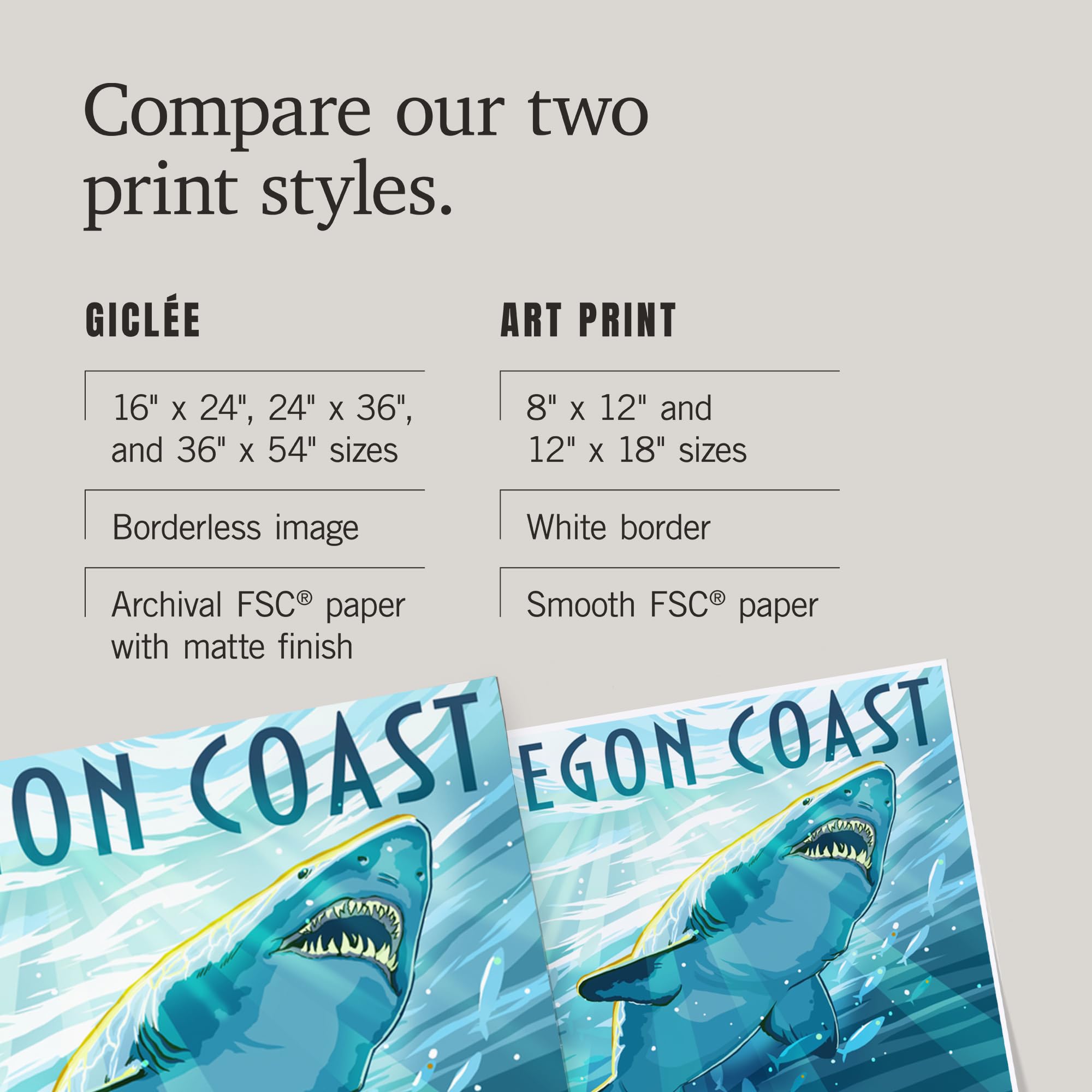 Lantern Press 16x24 Inch Giclee Art Print - Oregon Coast with Great White Sharks Wall Decor - Perfect for Living Room, Bedroom & Office